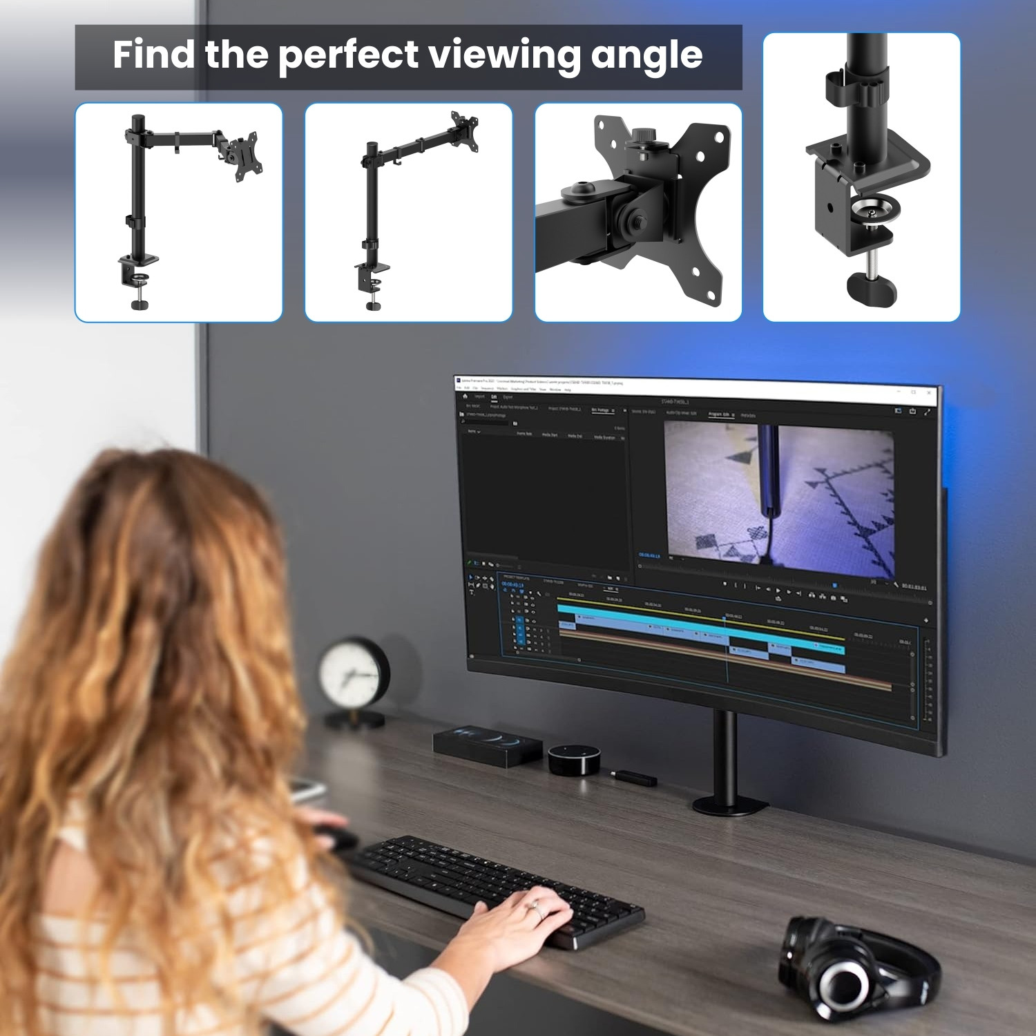 Image of Dyazo Plus Single Monitor Stand Height Adjustable for 13-32 inch Screen with Articulating Desk Mount Monitor Arm