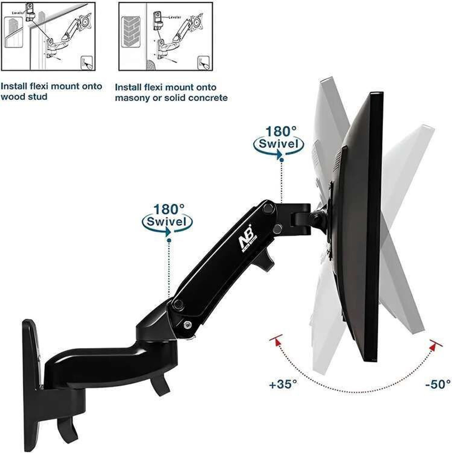 Image of GenX North Bayou NB F150 Wall Mount Monitor Arm