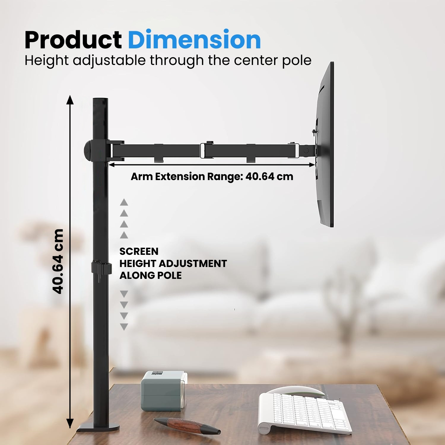 Image of Dyazo Plus Single Monitor Stand Height Adjustable for 13-32 inch Screen with Articulating Desk Mount Monitor Arm