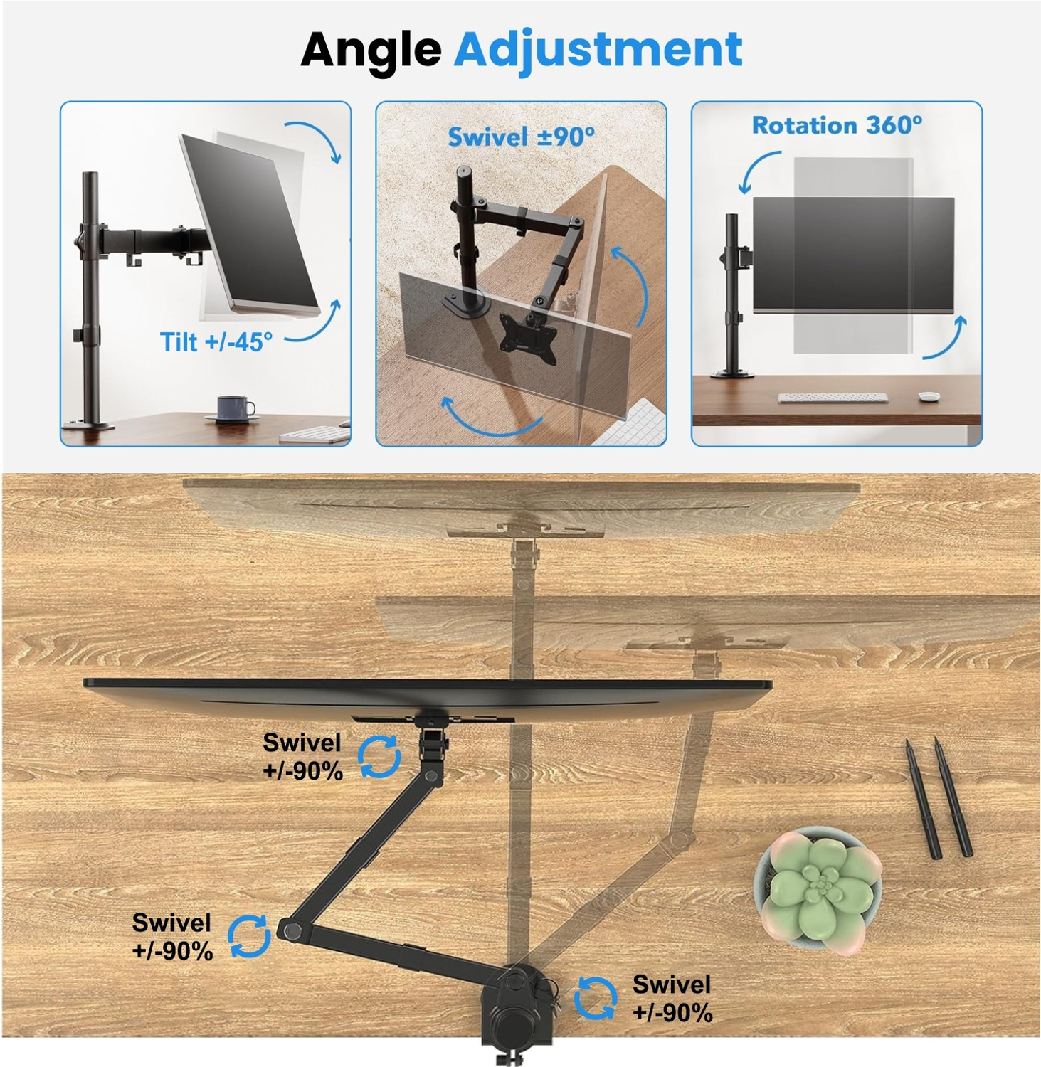 Image of Dyazo Plus Single Monitor Stand Height Adjustable for 13-32 inch Screen with Articulating Desk Mount Monitor Arm