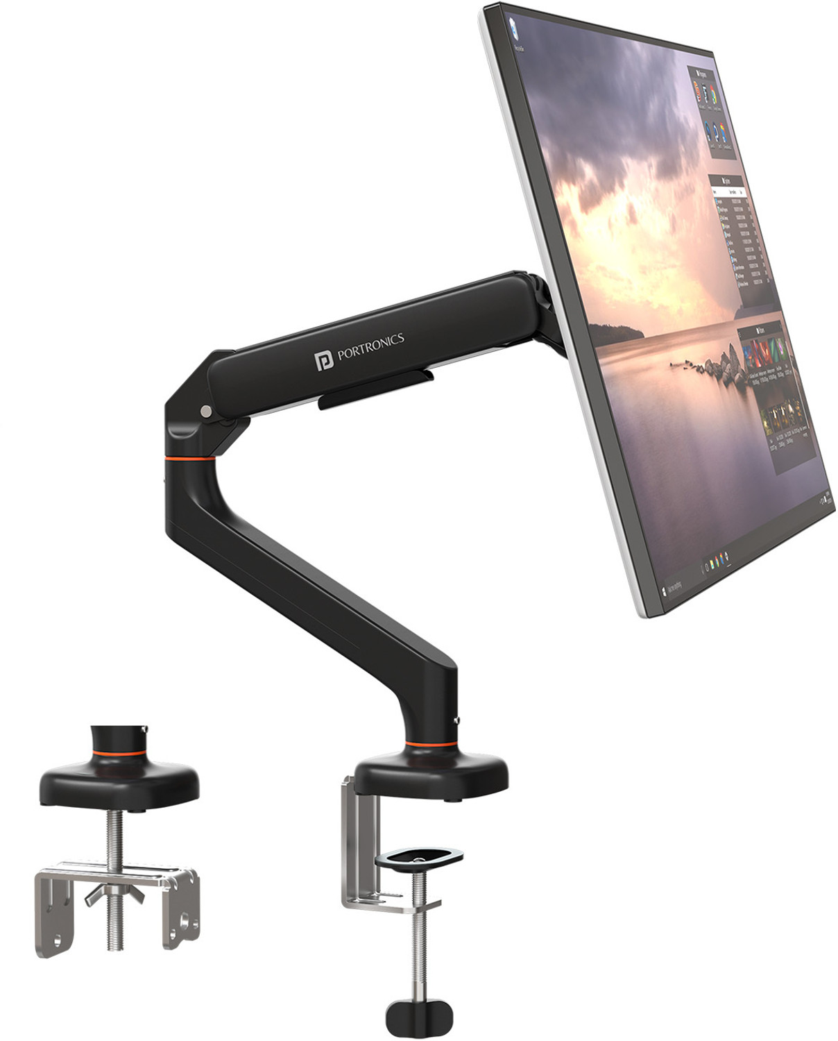 Image of Portronics Aerolift Solo Gas Spring Monitor Arm, 13-32 Inch Screens with Dual Mount Options Desk Mount Monitor Arm