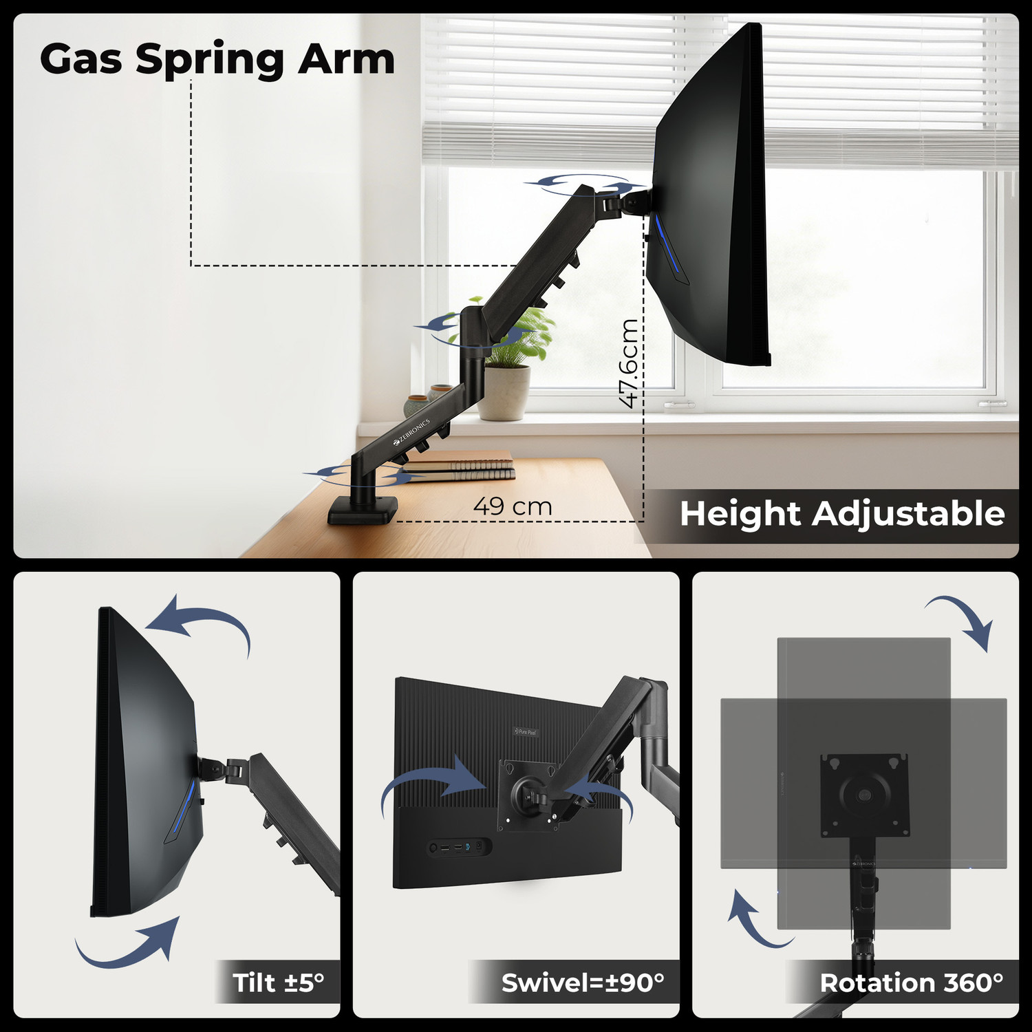 Image of ZEBRONICS Zeb-DMS500 Desk Mount Monitor Arm