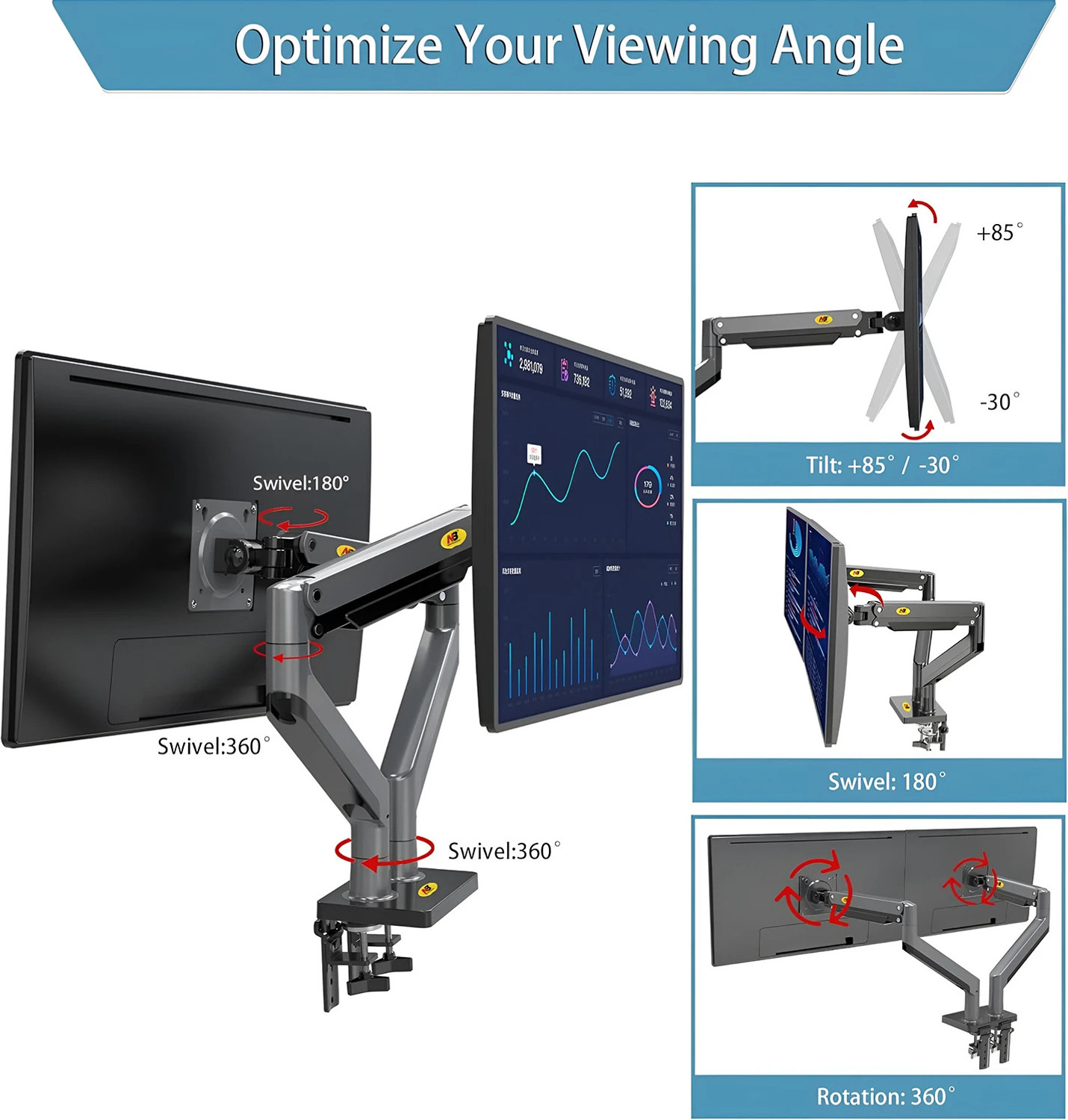 Image of SYGA NB G35 Desk Mount Monitor Arm