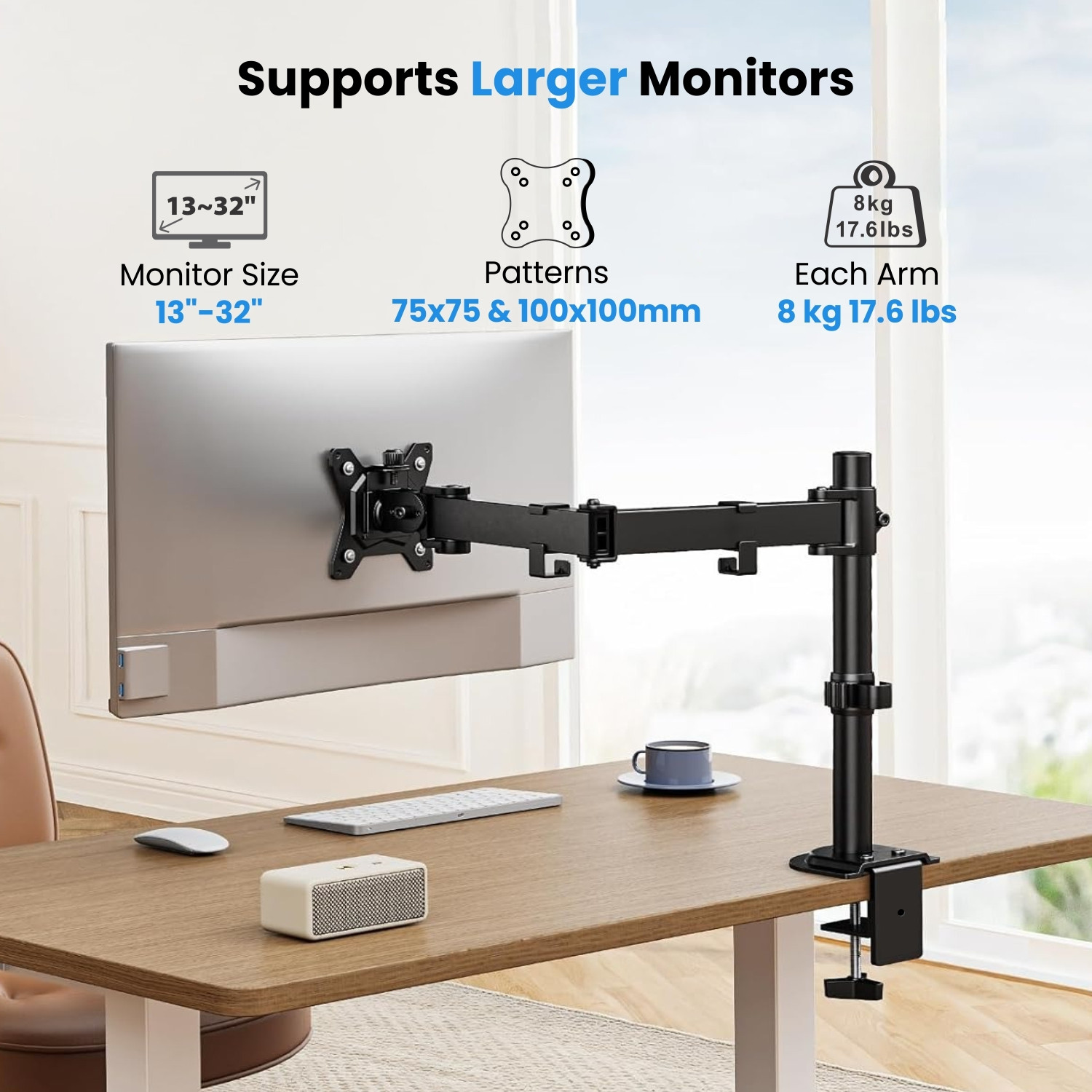 Image of Dyazo Plus Single Monitor Stand Height Adjustable for 13-32 inch Screen with Articulating Desk Mount Monitor Arm