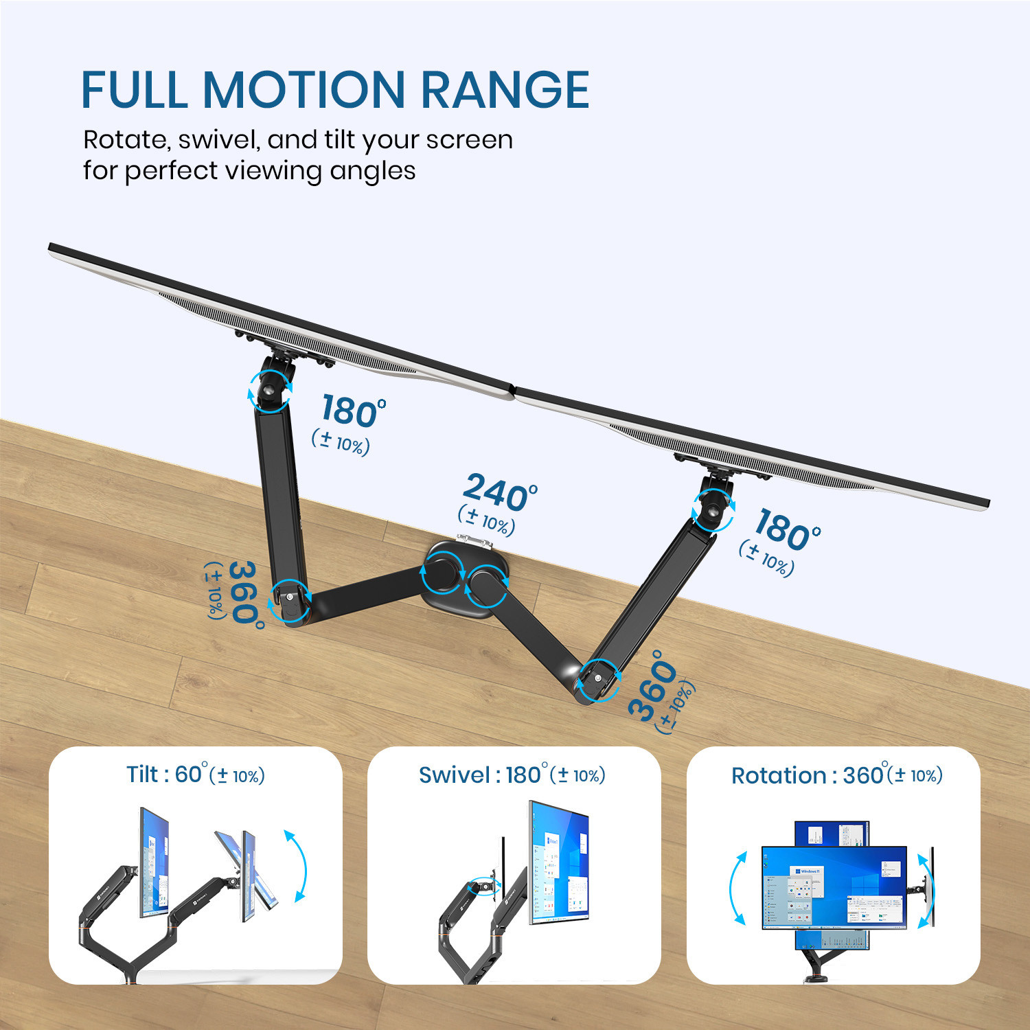 Image of Portronics Aerolift Duo Gas Spring Monitor Arms, 13-32 Inch Screens with Dual Mount Options Desk Mount Monitor Arm