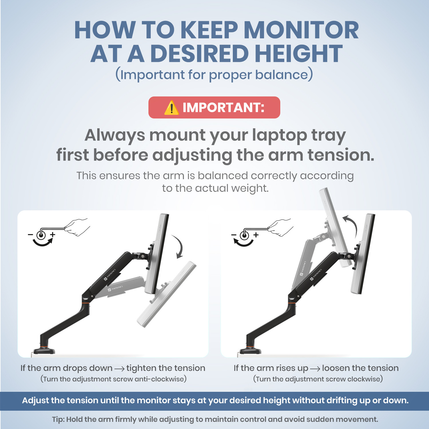 Image of Portronics Aerolift Duo Gas Spring Monitor Arms, 13-32 Inch Screens with Dual Mount Options Desk Mount Monitor Arm