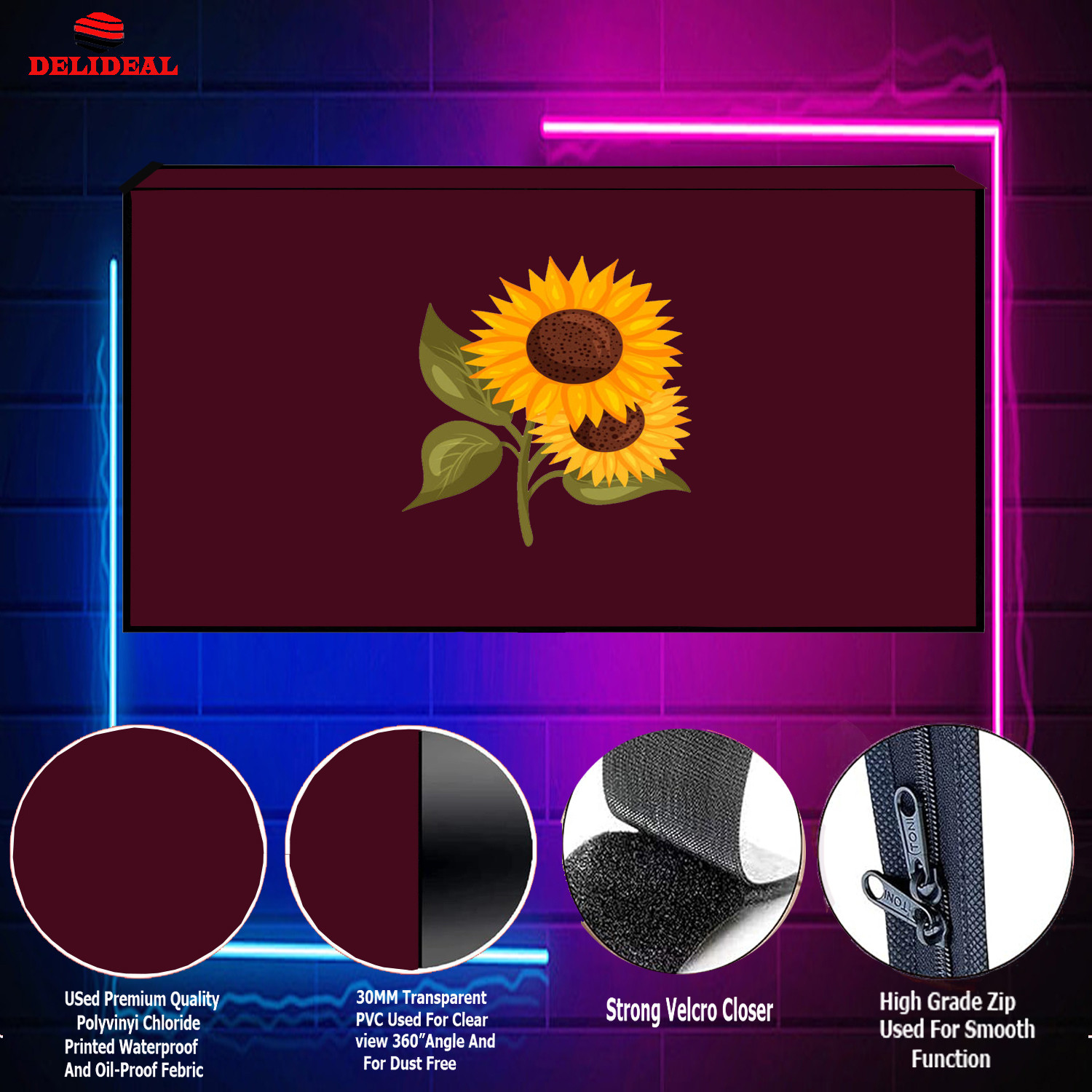 Image of Delideal for 55 inch Computer Monitor, TV, LCD Monitor, etc. - ledMaroon2855IN