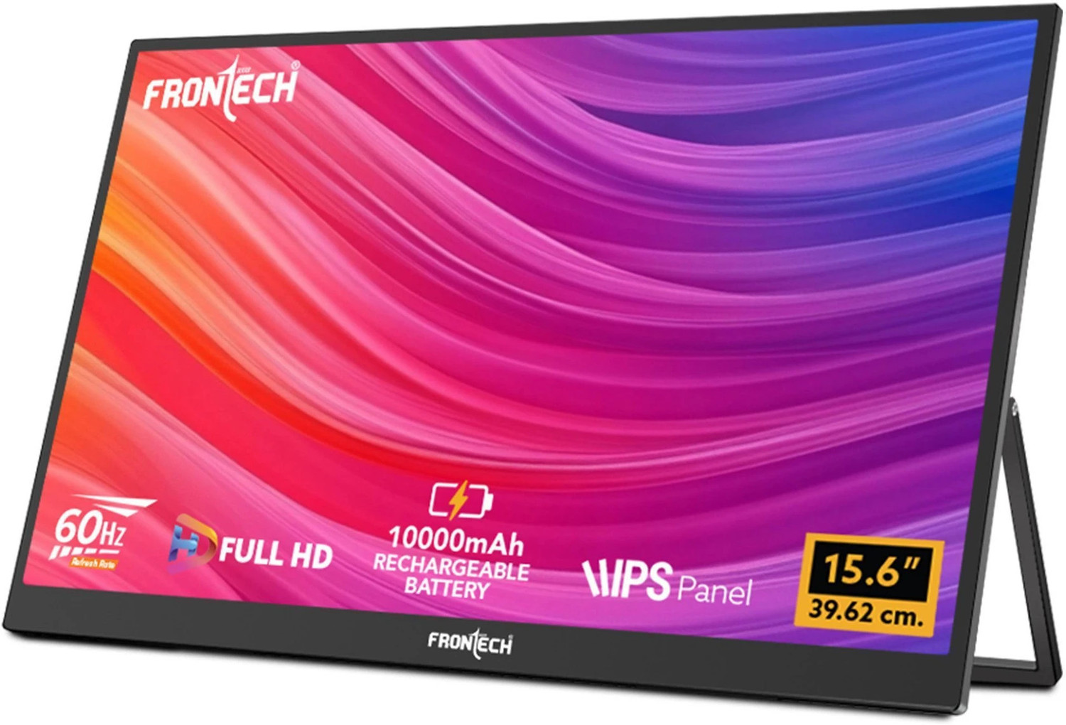 Image of Frontech 39.62 cm (16 inch) Full HD IPS Panel Monitor (PORTABLE LED Built-in Speakers, 180 Stand, Works with Laptop /PS5 /Switch /Phone)