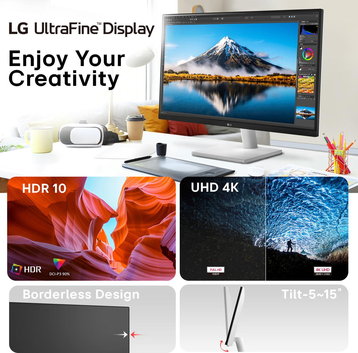 Image of LG UltraFine 68.58 cm (27 inch) 4K Ultra HD LED Backlit IPS Panel with HDR10, Up to 90% DCI-P3 Color gamut, Reader Mode, Flicker Safe, HDMI X 2, DisplayPort, Headphone Out, Borderless Design Monitor (27US500-WA.ATRPMSN)