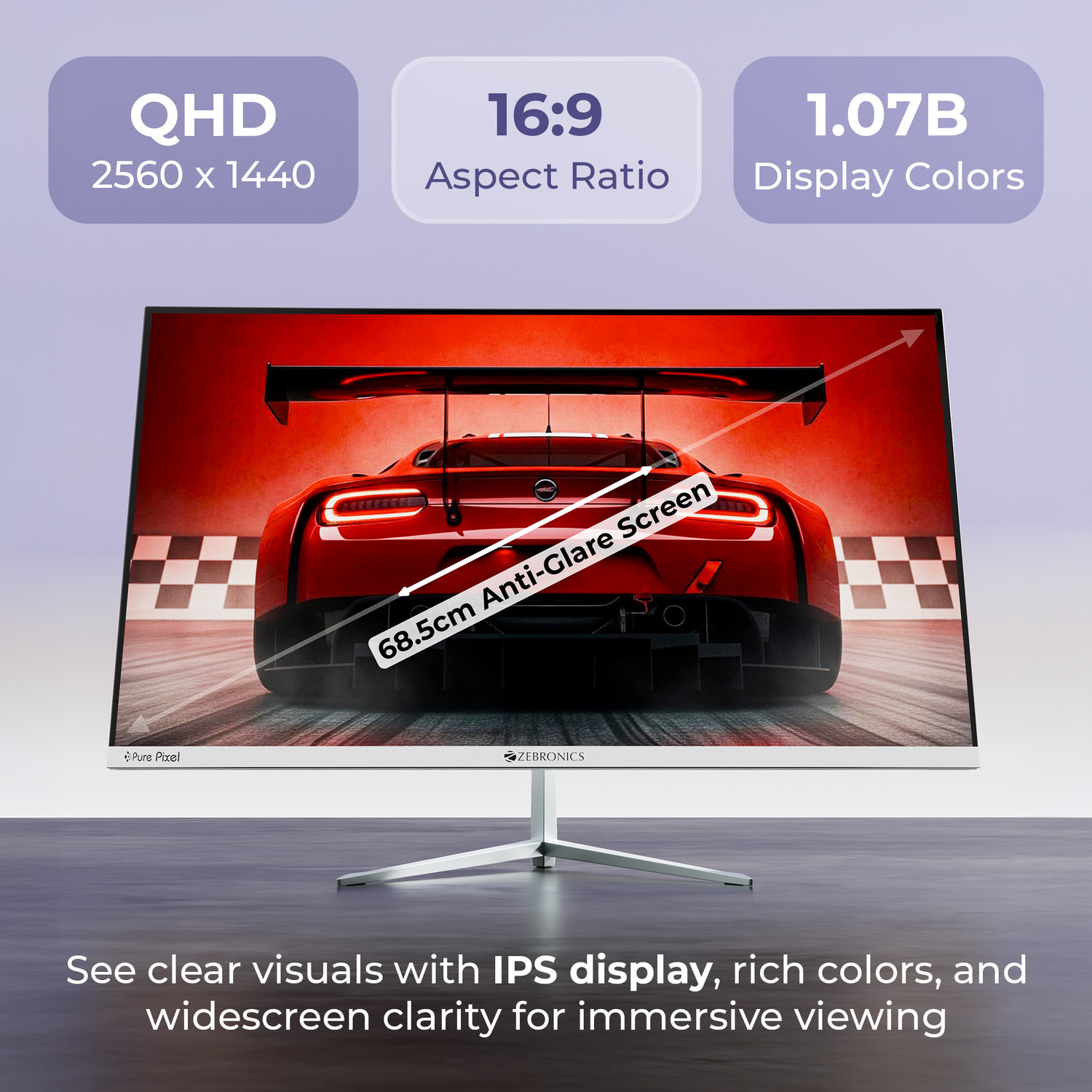 Image of ZEBRONICS Zeb-A 68.5 cm (27 inch) Quad HD LED Backlit IPS Panel Gaming Monitor (Zeb-A27 QHD LED 180Hz)