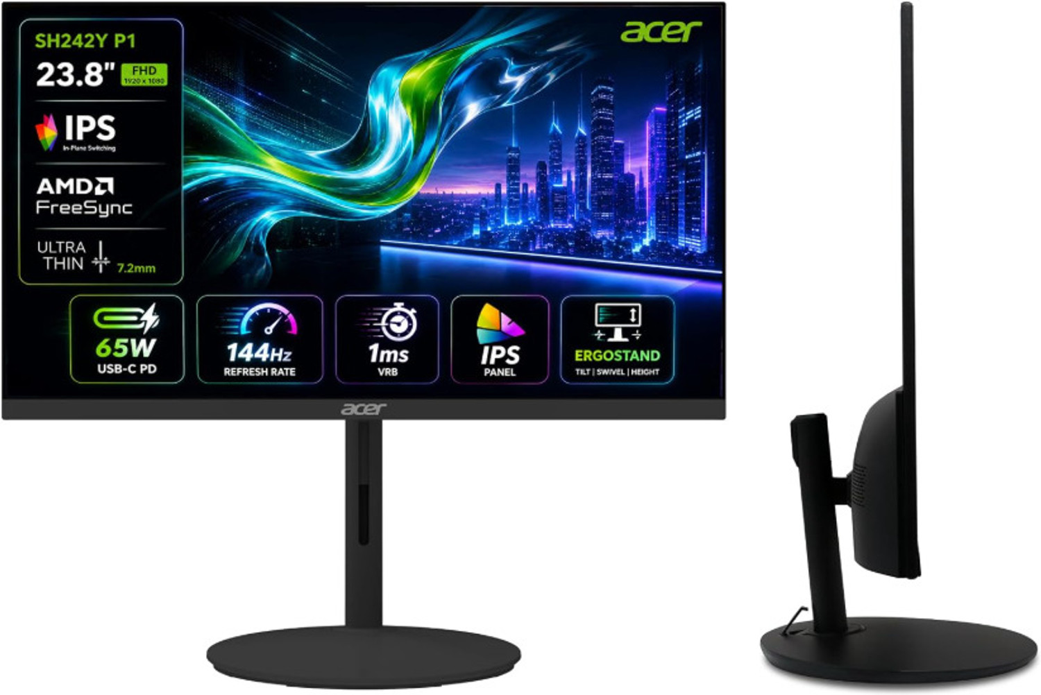 Image of Acer 60.45 cm (24 inch) Full HD LED Backlit IPS Panel Monitor (SH242Y P1)