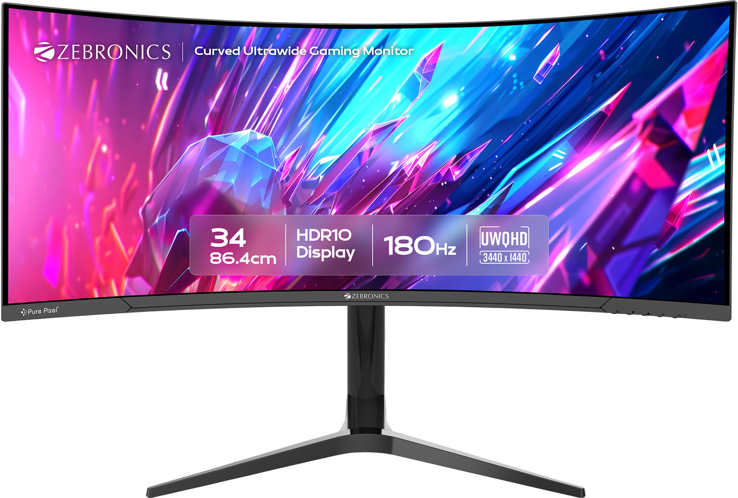 Image of ZEBRONICS 86.36 cm (34 inch) Curved UWQHD VA Panel Gaming Monitor (Zeb-PA234 (180Hz))