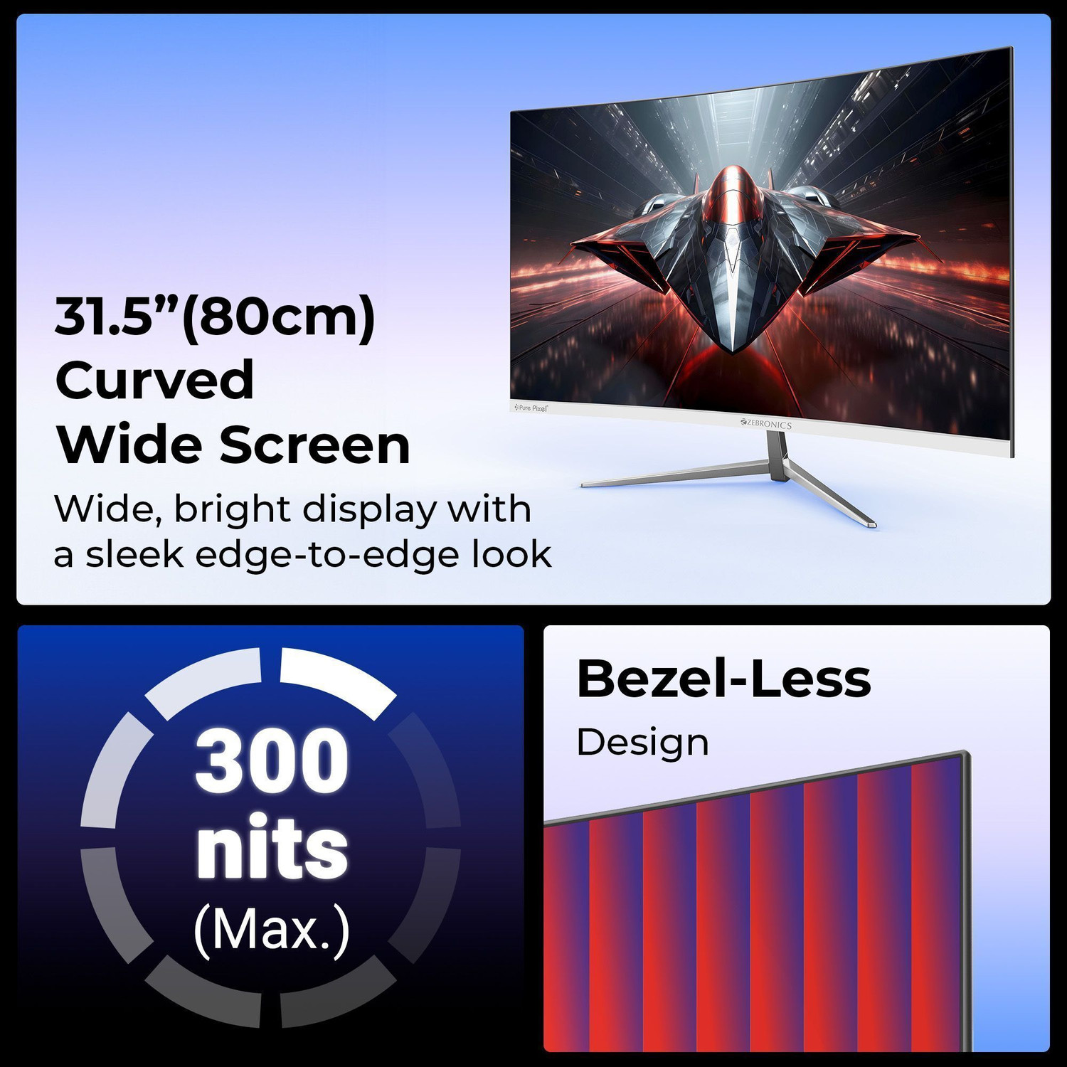 Image of ZEBRONICS 80.01 cm (32 inch) Curved Full HD LED Backlit VA Panel Gaming Monitor (ZEB-AC32FHD LED)