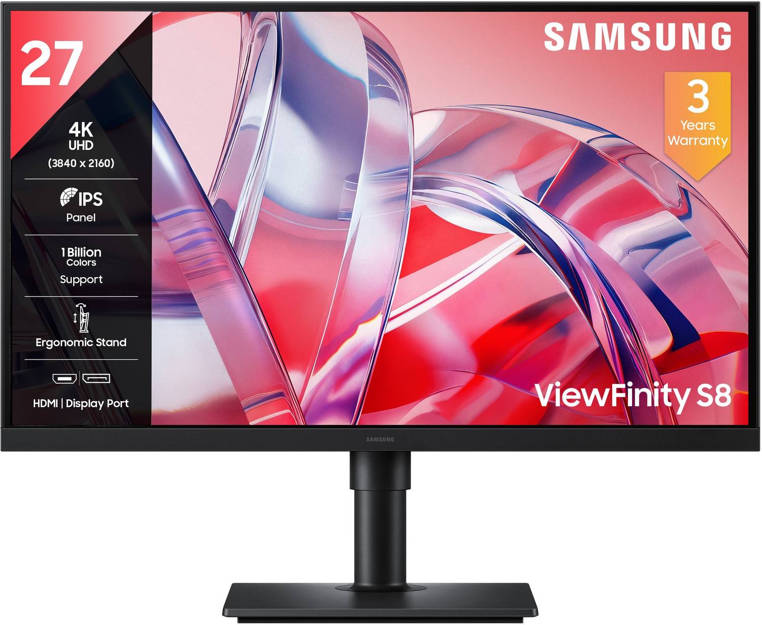 Samsung ViewFinity S8 68.4 cm (27 inches) 4K Ultra HD LED Backlit IPS Panel Gaming Monitor (27" 4K ViewFinity S8 Monitor LS27H800EAWXXL, Black)