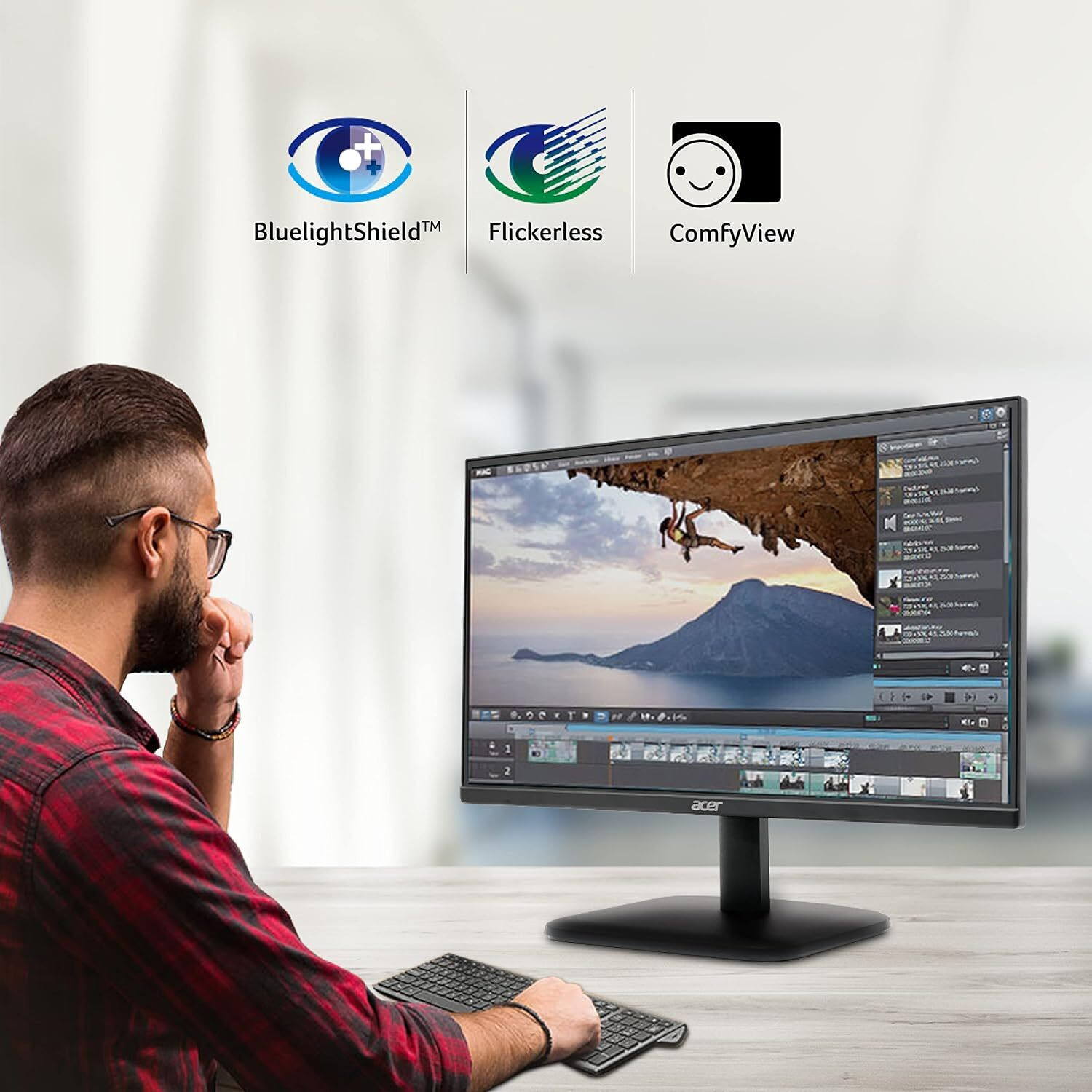 Image of Acer ZeroFrame Design, Ergonomic Stand, Acer Vision Care, Flicker Free Monitor 54.61 cm (22 inch) Full HD LED Backlit IPS Panel Monitor (EK220Q Ebi)