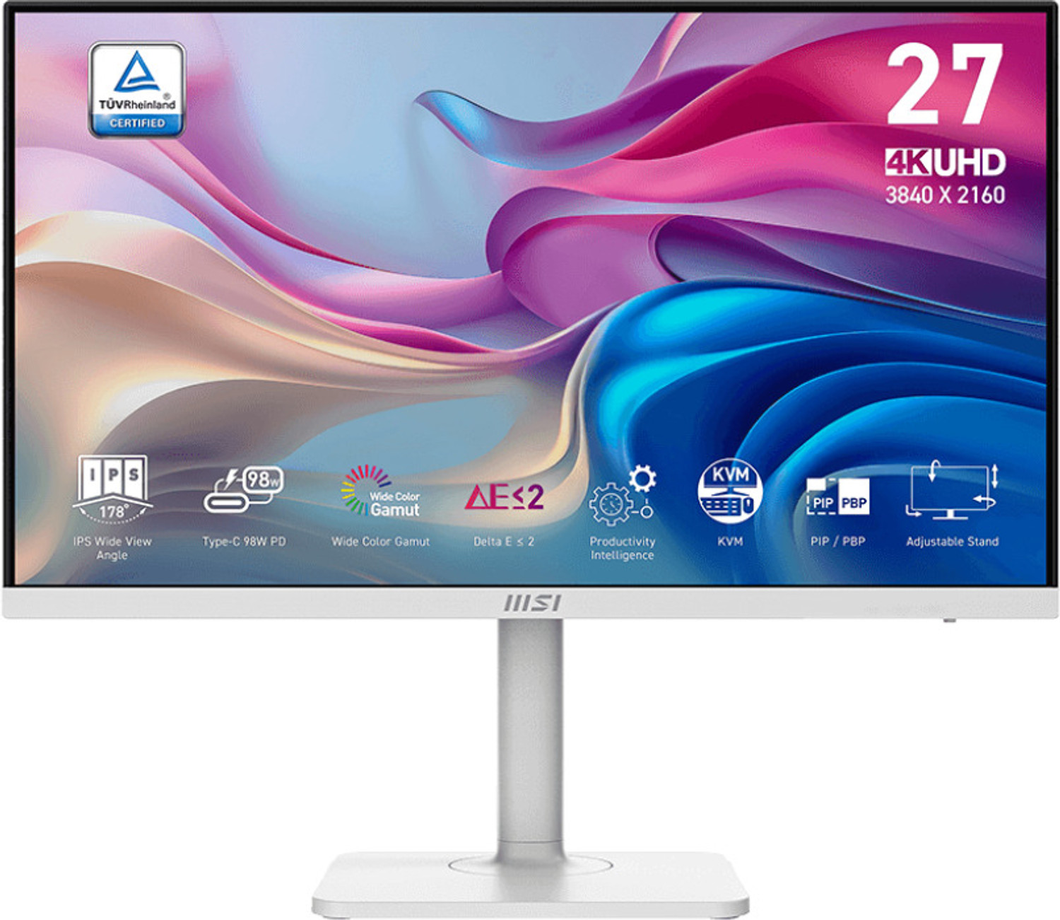 Image of MSI 68.58 cm (27 inch) UHD IPS Panel with Anti-Flicker Technology, 127% SRGB, Tilt Adjustment, Height Adjustable Flat Business Monitor (Modern MD272UPHW)