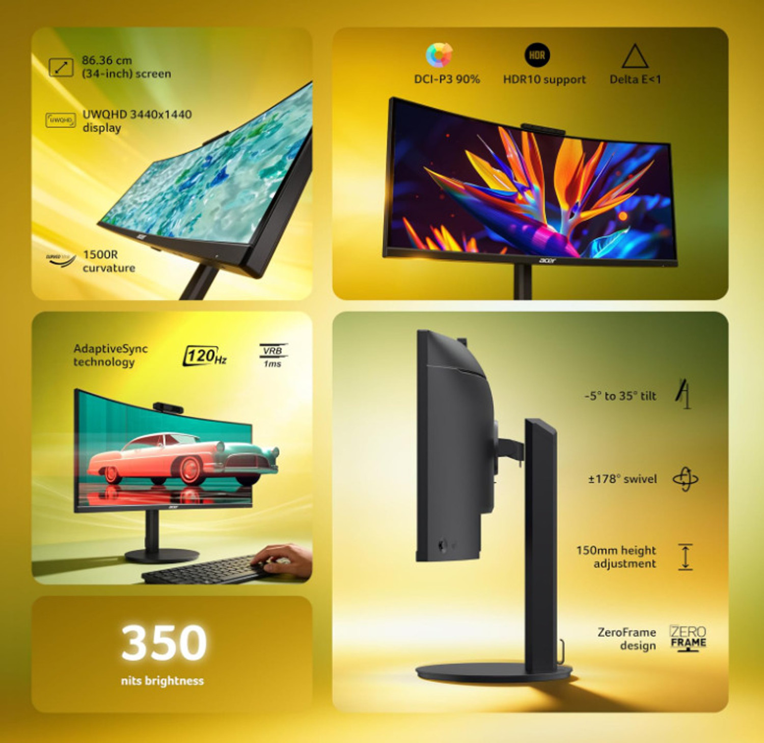 Image of Acer CB 86.36 cm (34 inch) Curved UWQHD LED Backlit VA Panel Gaming Monitor (CB343CUR J0)