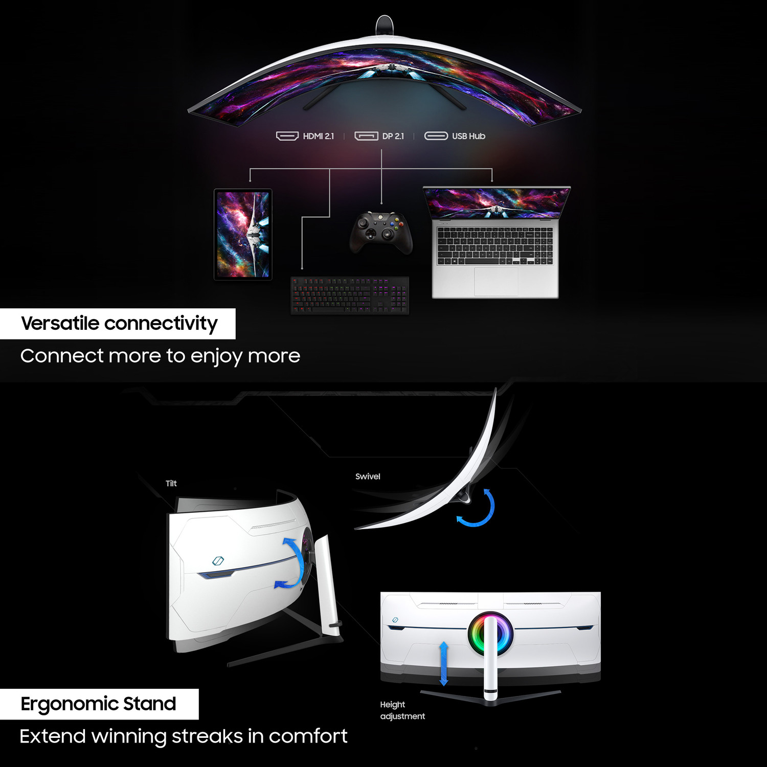 Image of Samsung Odyssey Neo G9 144.81 cm (57 inches) Curved DUHD VA Panel with HDR10+, Quantum Mini LED, USB, DP, HDMI Ports, Height Adjustable Stand Gaming Monitor (LS57CG950NWXXL)