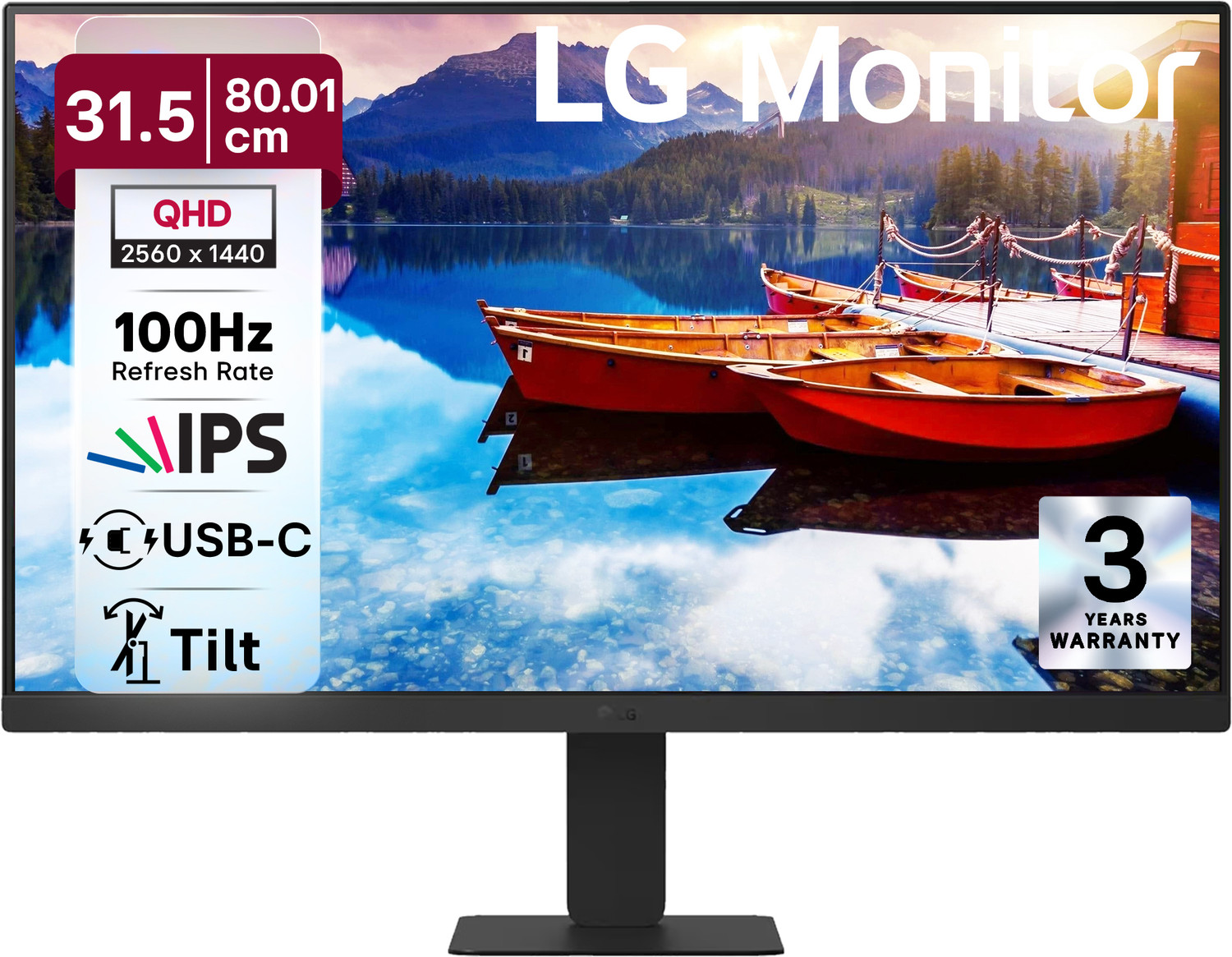 LG LH QHD 80.01 cm (32 inch) Quad HD LED Backlit IPS Panel with sRGB 99% (Typ.), HDR10, USB-C with PD 15W, HDMI, Head Phone Out, Reader Mode, Flicker Safe, 3-Sided Virtually Borderless Monitor (32U631A-BD.CTRDMR)