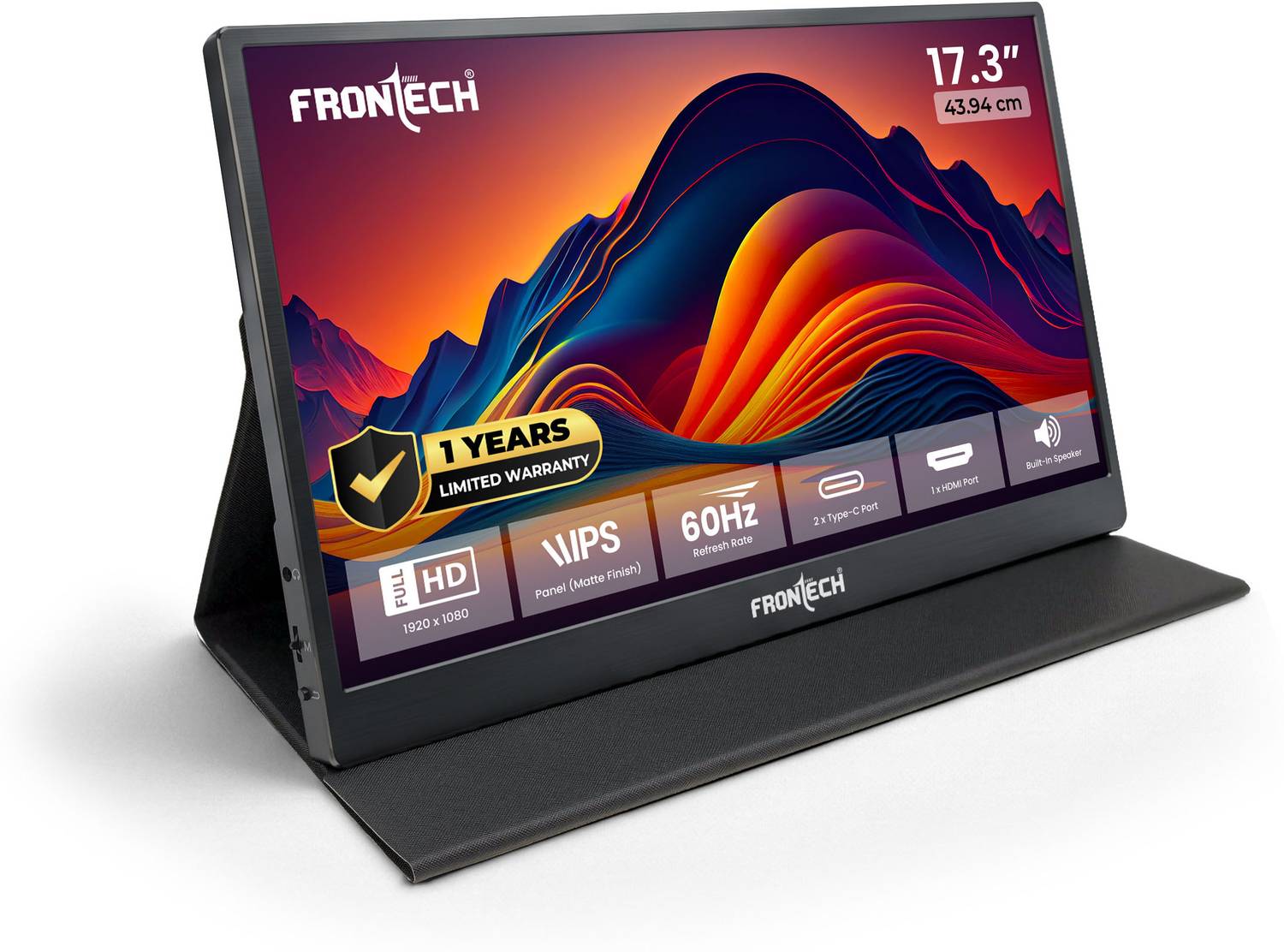 Frontech Portable LED Monitor 43.92 cm (17 inch) Full HD IPS Panel with 60Hz Refresh rate, Mini HDMI, Type C Monitor (MON-0084)