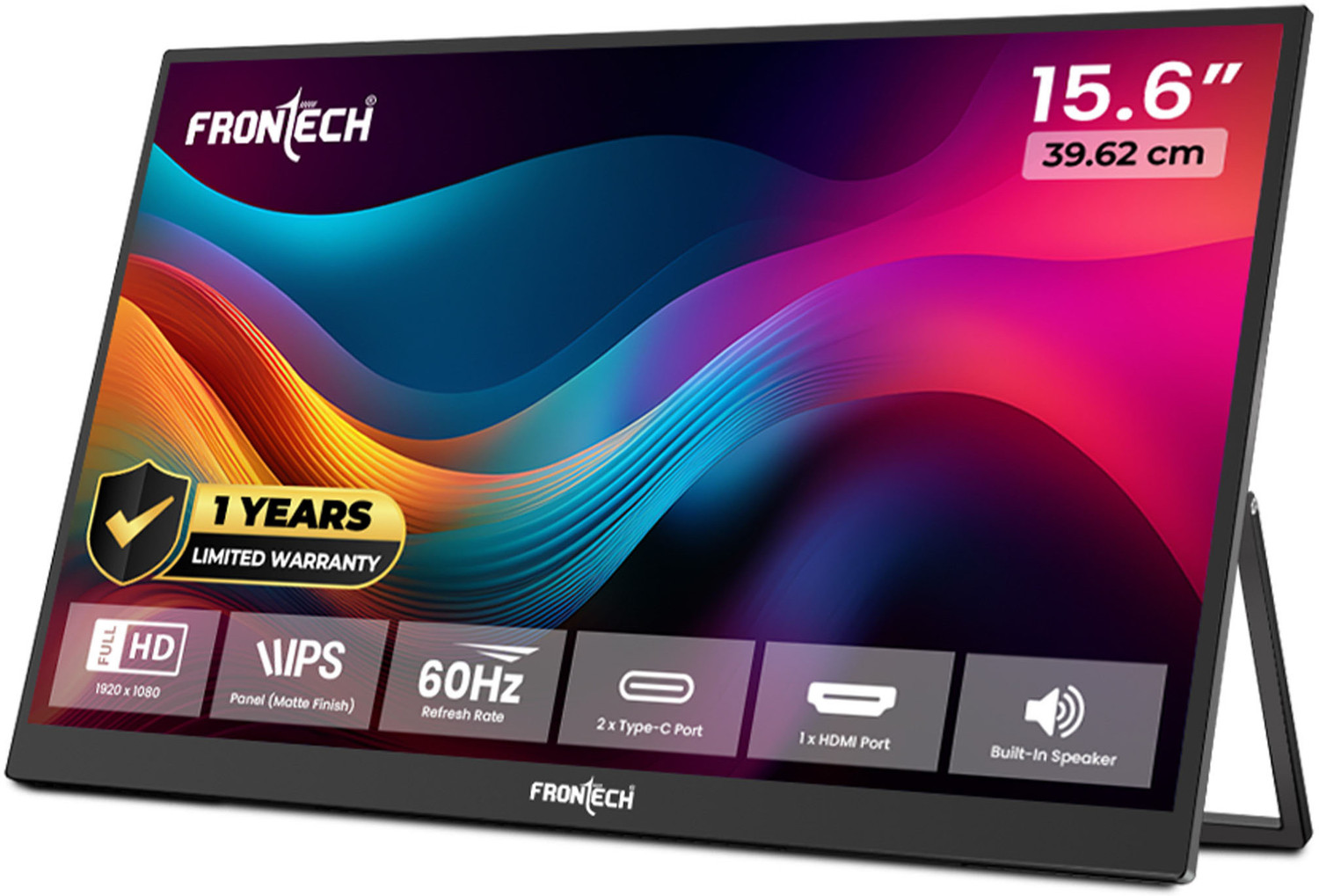 Image of Frontech Portable LED Monitor 39.6 cm (16 inch) Full HD LED Backlit IPS Panel with 60Hz Refresh rate, Mini HDMI, Type C Monitor (MON-0023)