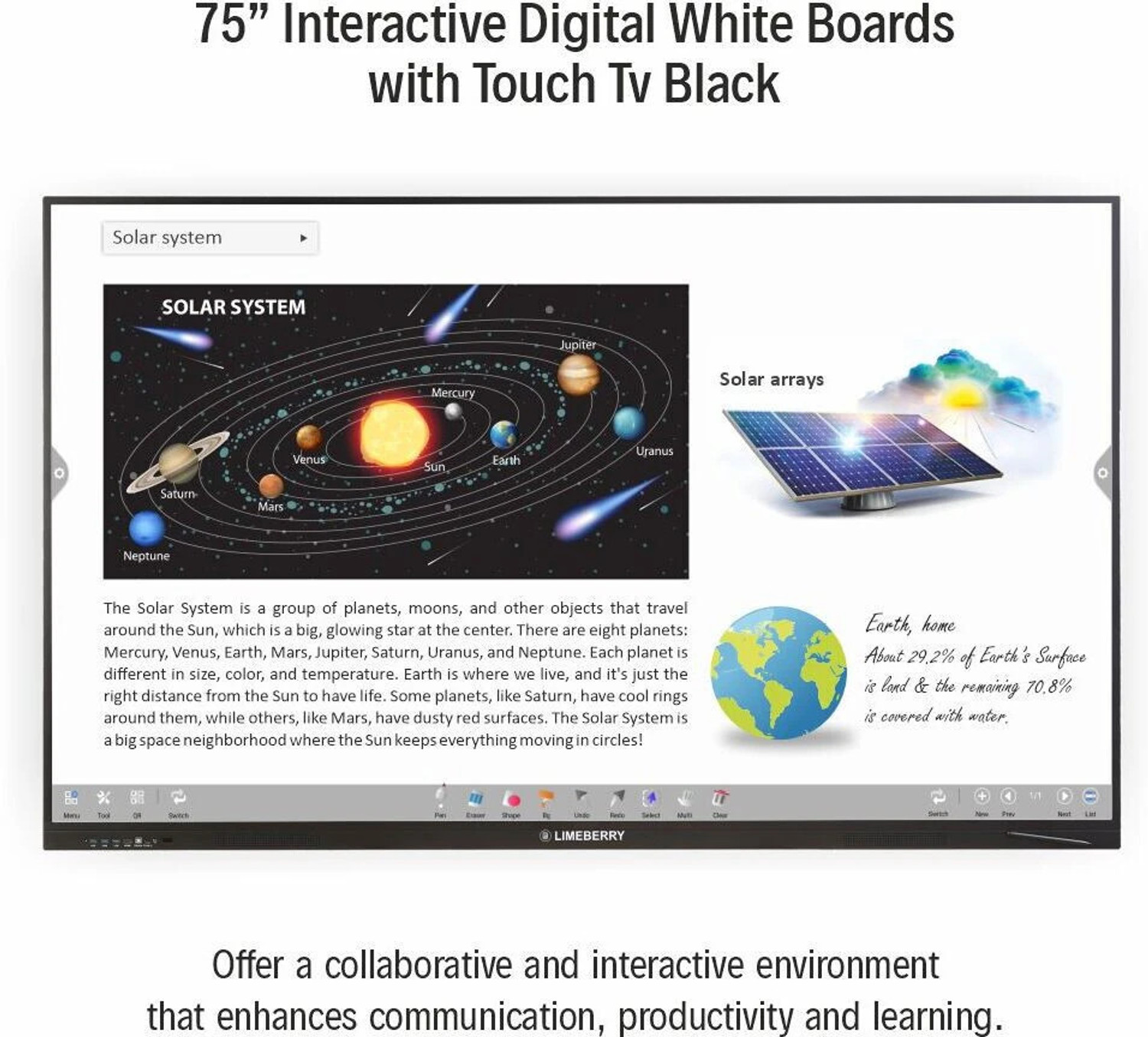 Image of LIMEBERRY IFPD 190.5 cm (75 inch) 4K Ultra HD IPS Panel Monitor (75 inch Highly Sensitive Series Interactive Flat Panel - 8GB RAM 128GB ROM)