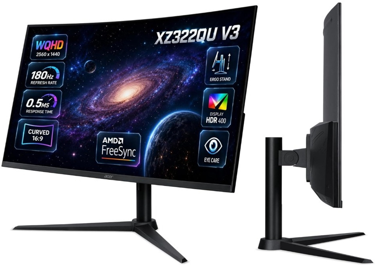 Image of Acer XZ Series 80.01 cm (32 inch) Curved WQHD LED Backlit VA Panel Gaming Monitor (XZ322QU V3)