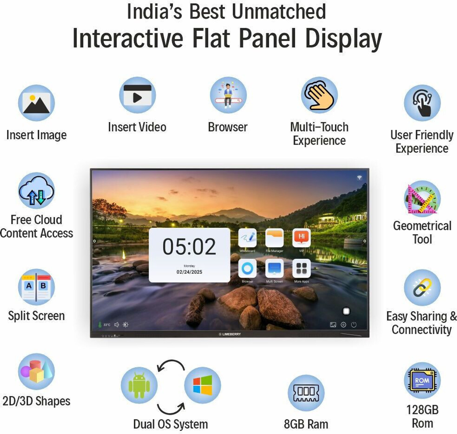 Image of LIMEBERRY IFPD 190.5 cm (75 inch) 4K Ultra HD IPS Panel Monitor (75 inch Highly Sensitive Series Interactive Flat Panel - 8GB RAM 128GB ROM)