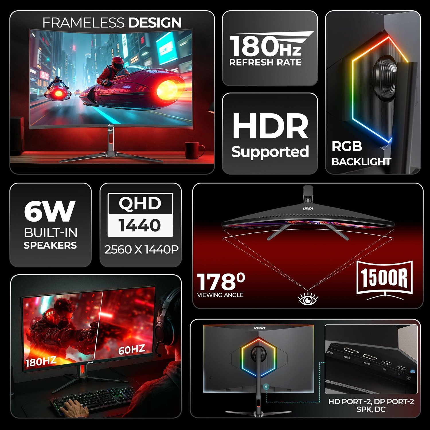 Image of Foxin 68.58 cm (27 inch) Curved Quad HD LED Backlit VA Panel Gaming Monitor (Phantom Pro 27 inch(68.58 cm) 1500R 2K Curved Gaming Monitor, QHD 2560x1440p,)