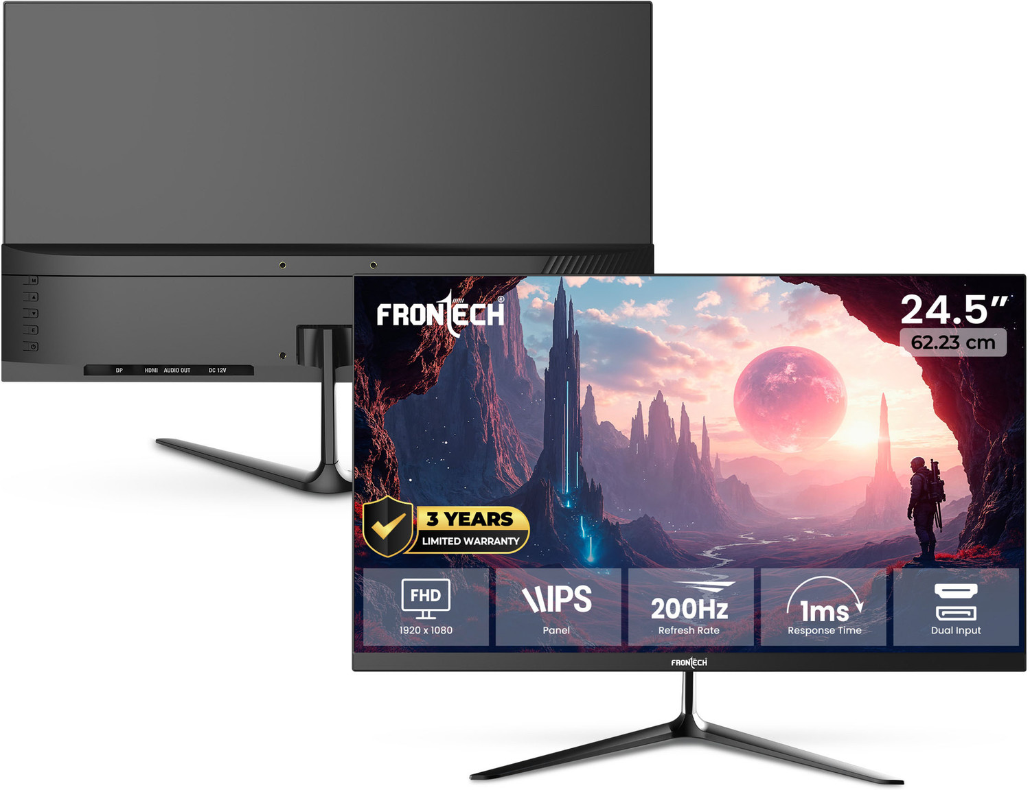 Image of Frontech Gaming 62.23 cm (25 inch) Full HD IPS Panel Gaming Monitor (99% sRGB, 1000:1 Contrast, HDMI & DisplayPort Dual Input, VESA Wall Mountable)