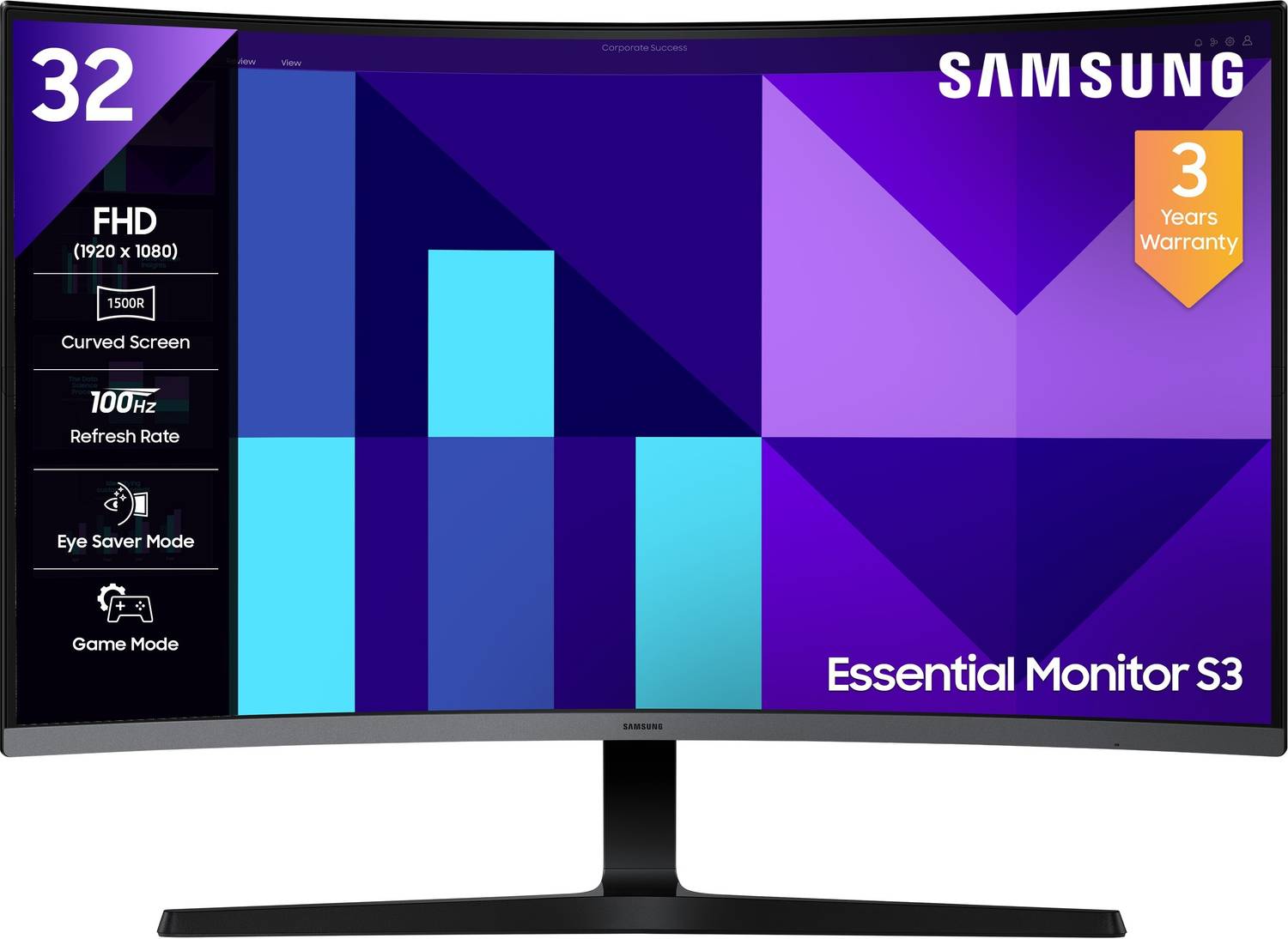 Samsung S3 Curved 80.11 cm (32 inches) Curved Full HD LED Backlit VA Panel with 1500R Curvature, D-Sub, HDMI, Headphone Jack Monitor (LS32D390GAWXXL)