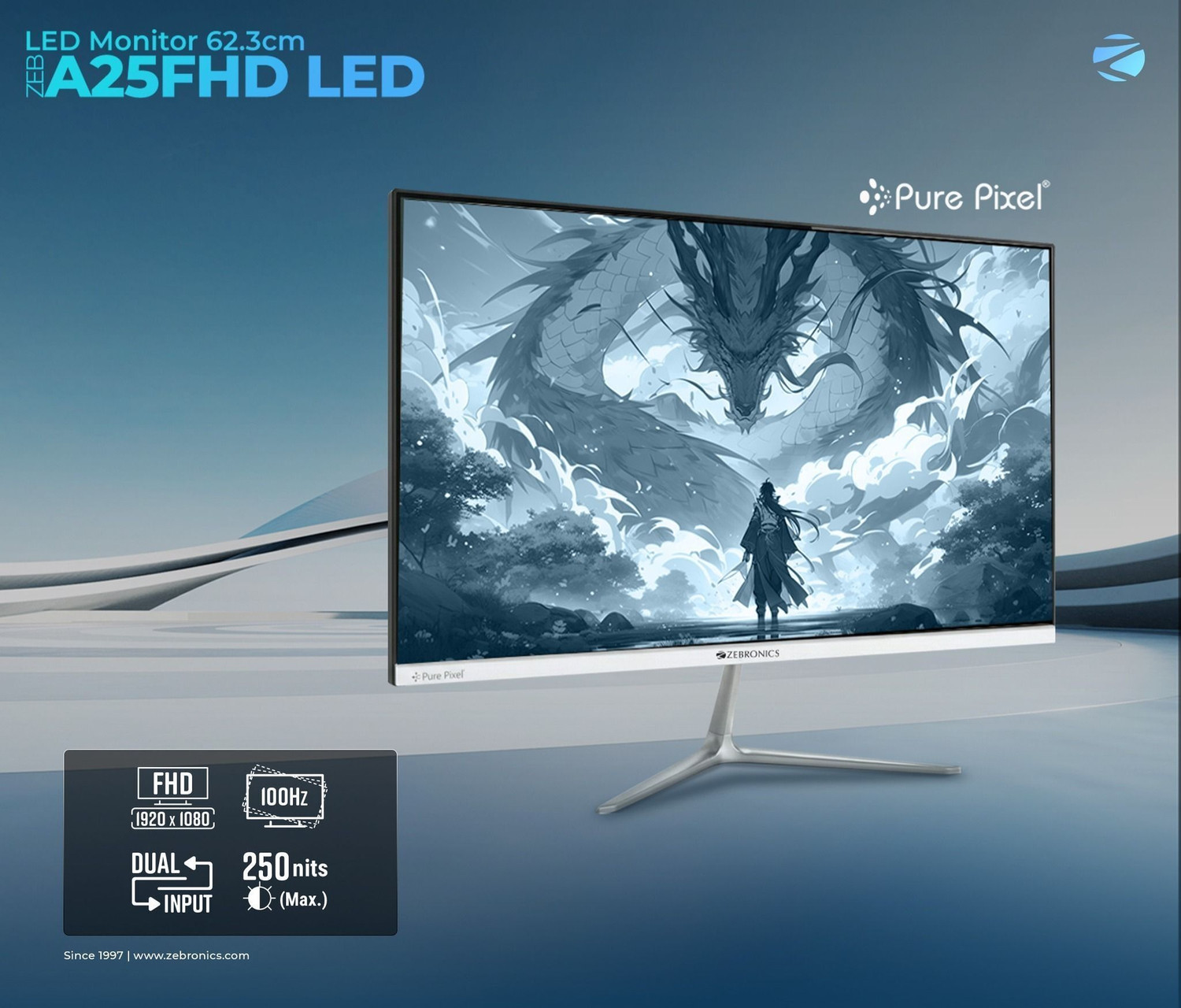 Image of ZEBRONICS 62.23 cm (25 inch) Full HD IPS Panel Monitor (Zeb A25FHD LED 24.5inch 100Hz, Slim Design, 1080p, Ultra Slim, Built-in Speakers)