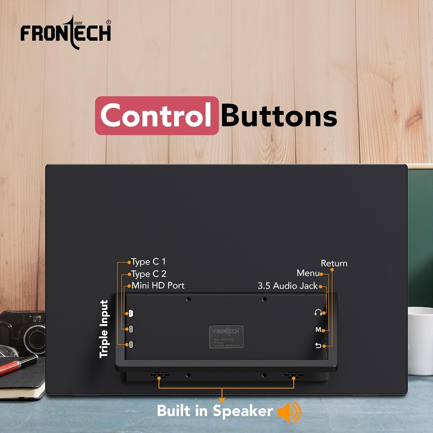 Image of Frontech 39.62 cm (16 inch) Full HD IPS Panel Monitor (Dual Type-C & Mini HDMI, Built-in Speakers, 180 Stand, (MON-0023))