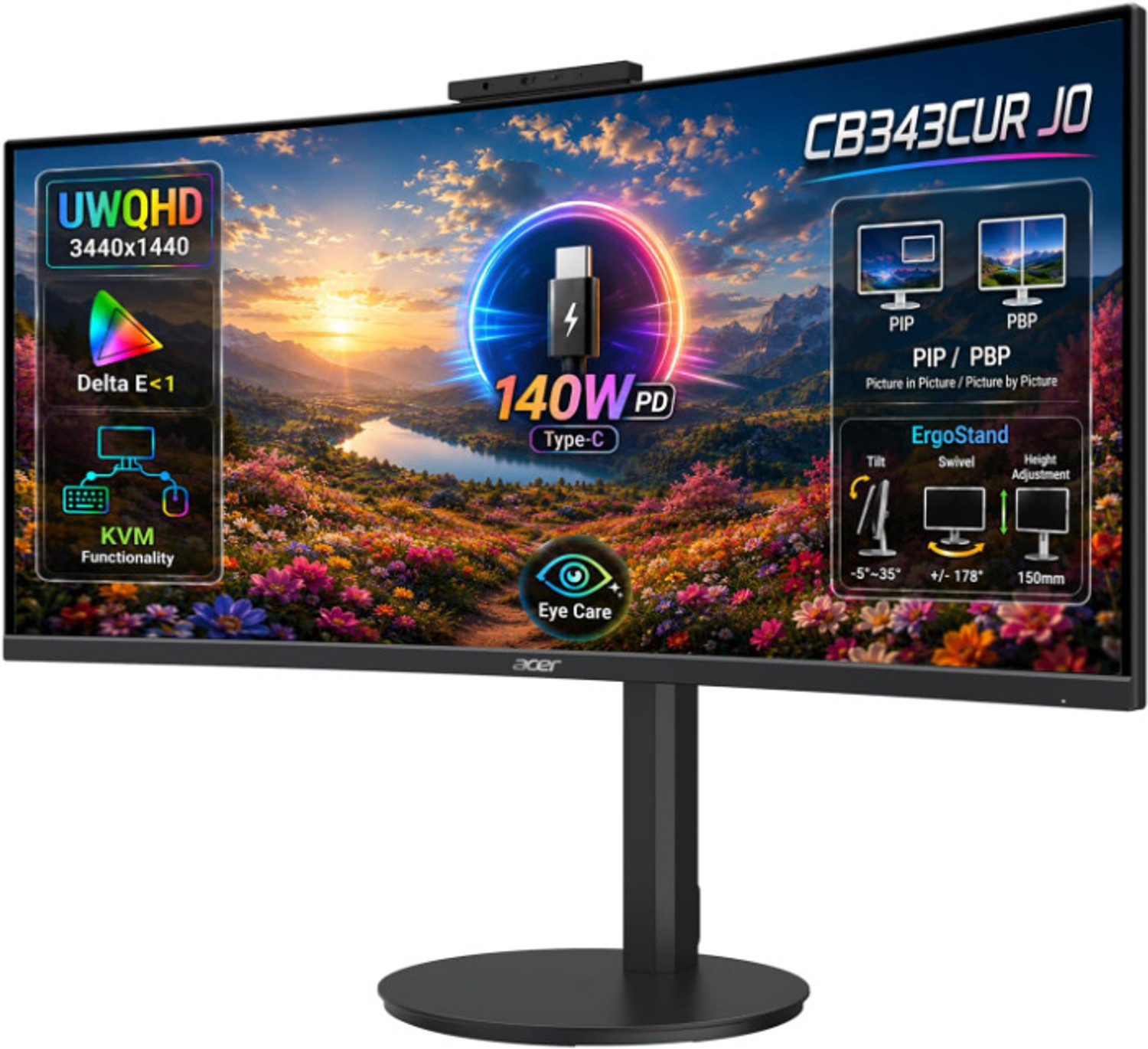 Image of Acer CB 86.36 cm (34 inch) Curved UWQHD LED Backlit VA Panel Gaming Monitor (CB343CUR J0)