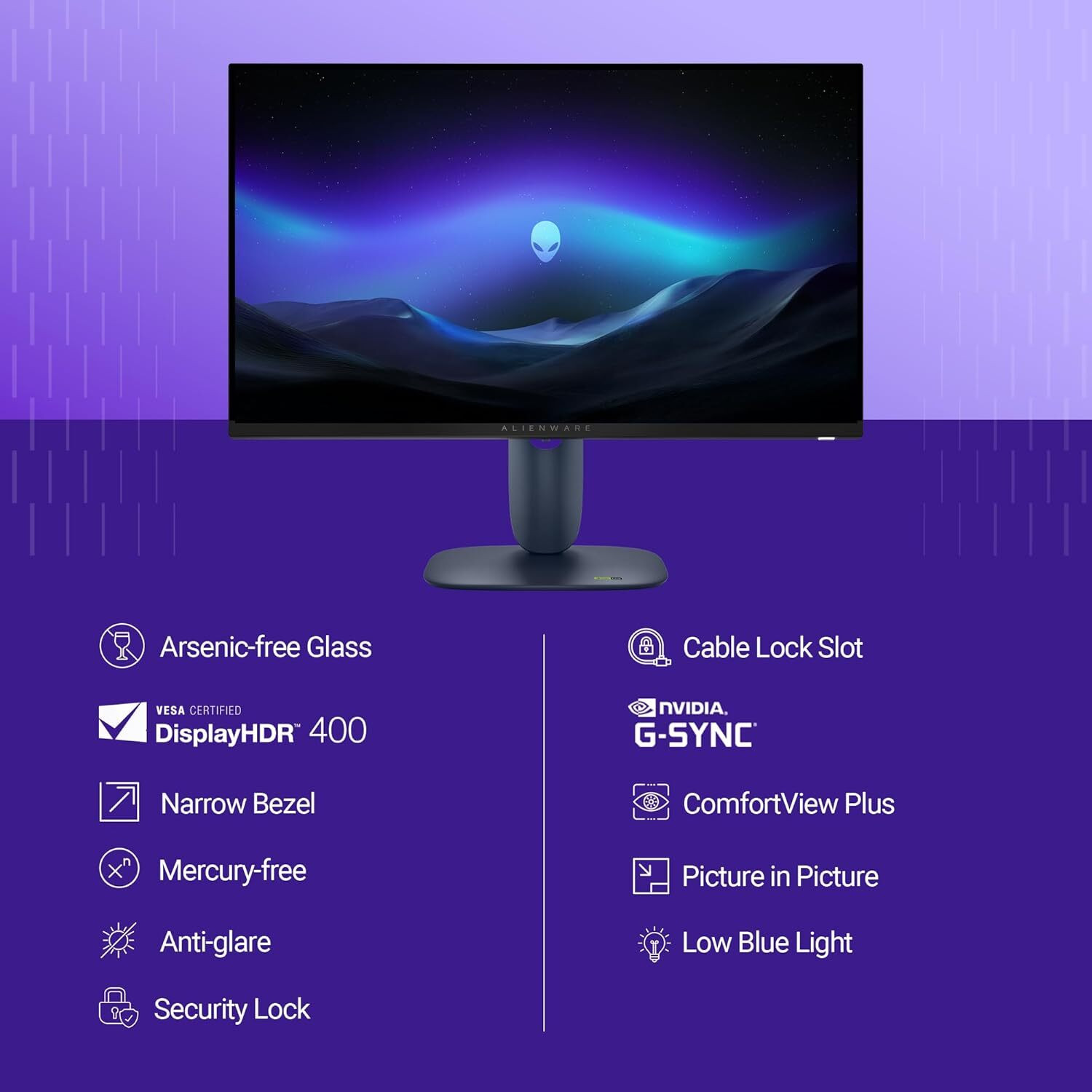 Image of DELL Alienware Series 68.58 cm (27 inch) Quad HD IPS Panel with AMD FreeSync, (2) HDMI, DP1.4, USB 5Gbps 3 Ergonomic, 1000:1 Contrast, DCI-P3 95%+VESA DisplayHDR 400, 400nits Brightness Gaming Monitor (AW2725DM)