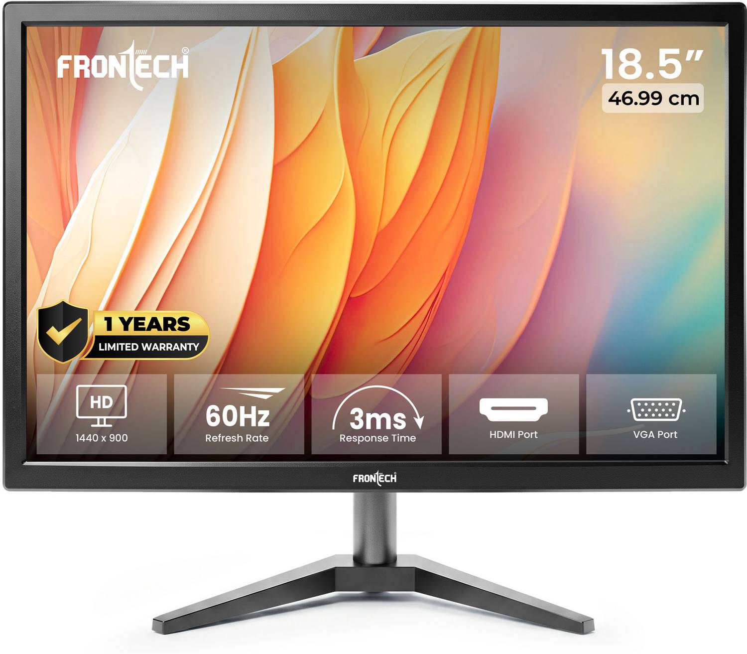 Frontech - 46.99 cm (19 inch) HD LED Backlit VA Panel with 60Hz Refresh rate, HDMI, VGA Monitor (MON-0061)