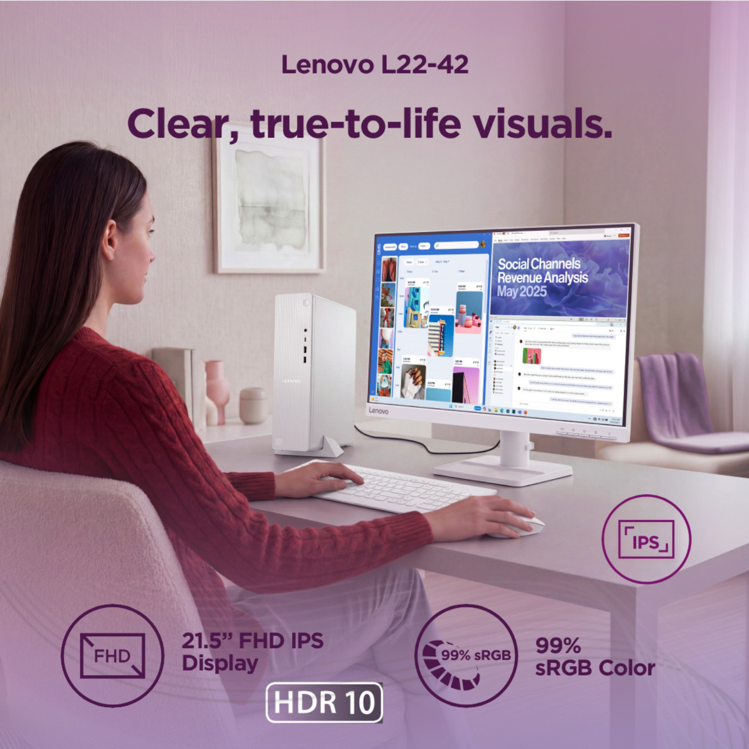 Image of Lenovo L-Series 54.61 cm (22 inch) Full HD LED Backlit IPS Panel Monitor (L22-42)