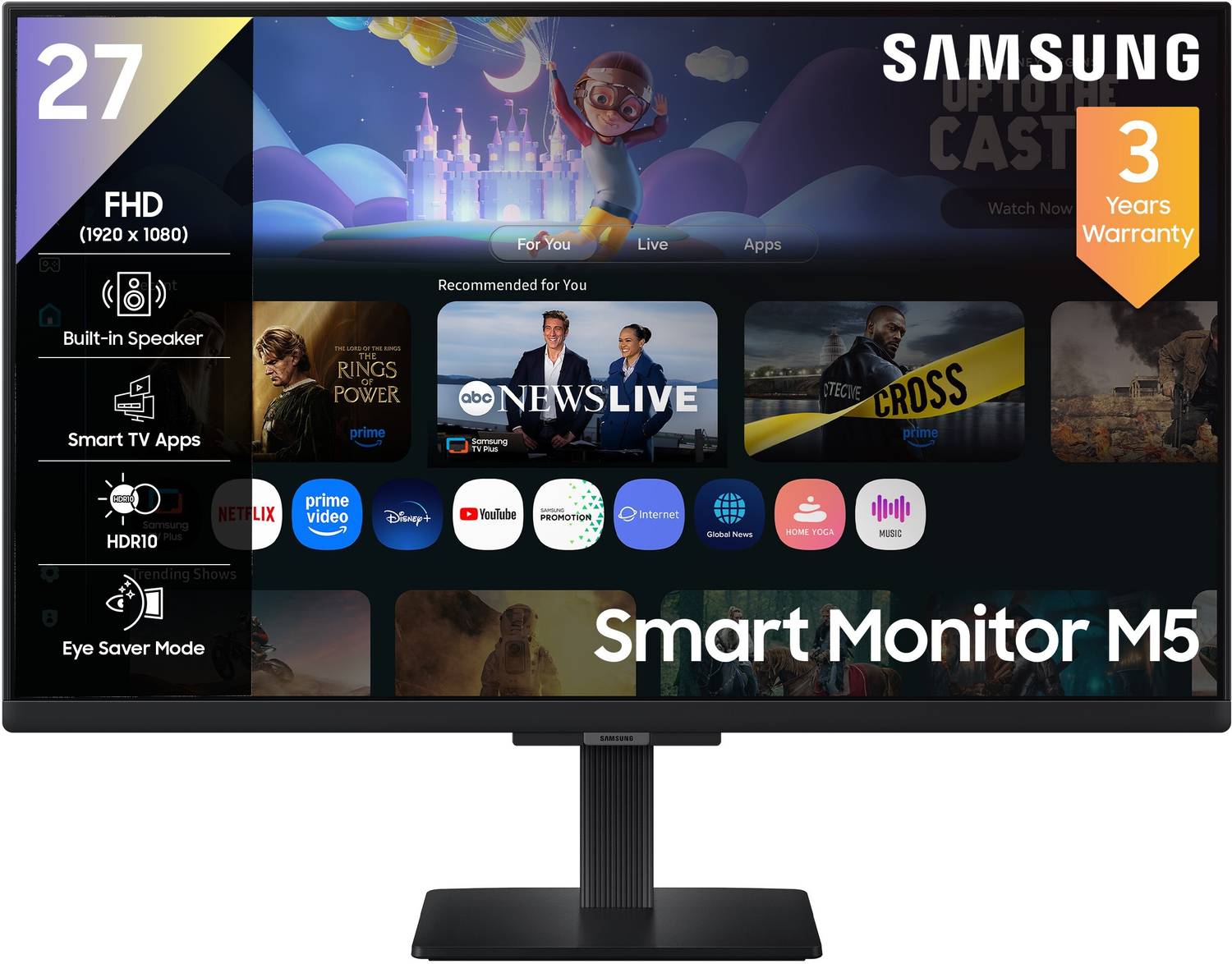 Samsung M5 68.61 cm (27 inches) Full HD LED Backlit IPS Panel with Samsung TV Plus, Speakers, Adaptive Sound, Wi-Fi, HDMI, Bluetooth, Screen Mirroring, Smart TV Experience Monitor (LS27FM500EWXXL)