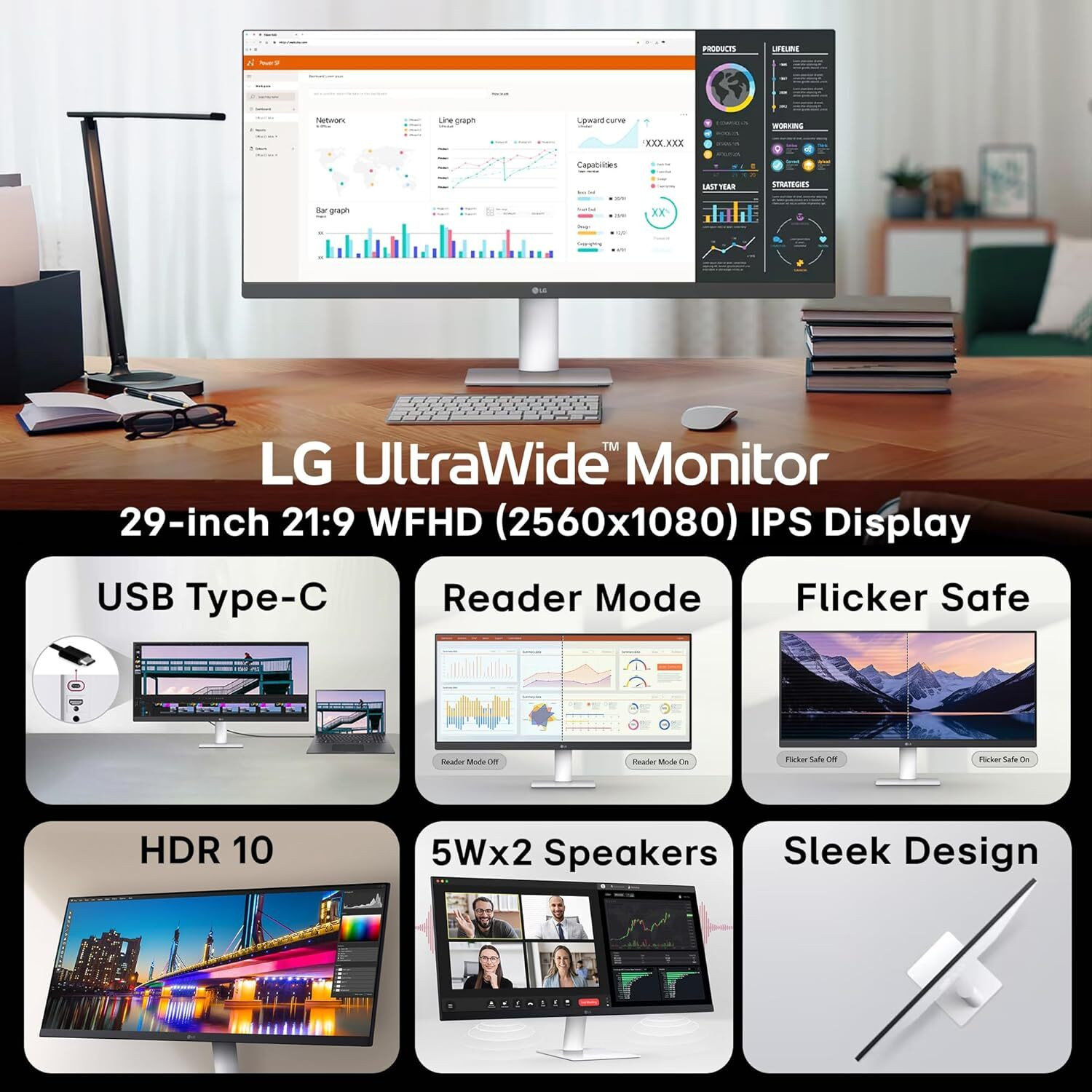 Image of LG ULTRAWIDE 21:9 29U531A with USB Type-C 73.66 cm (29 inch) WFHD IPS Panel Monitor ((2560 x1080),HDR 10,Color Calibrated, Inbuilt Speaker,99% sRGB, DP, HDMI, USB-C)