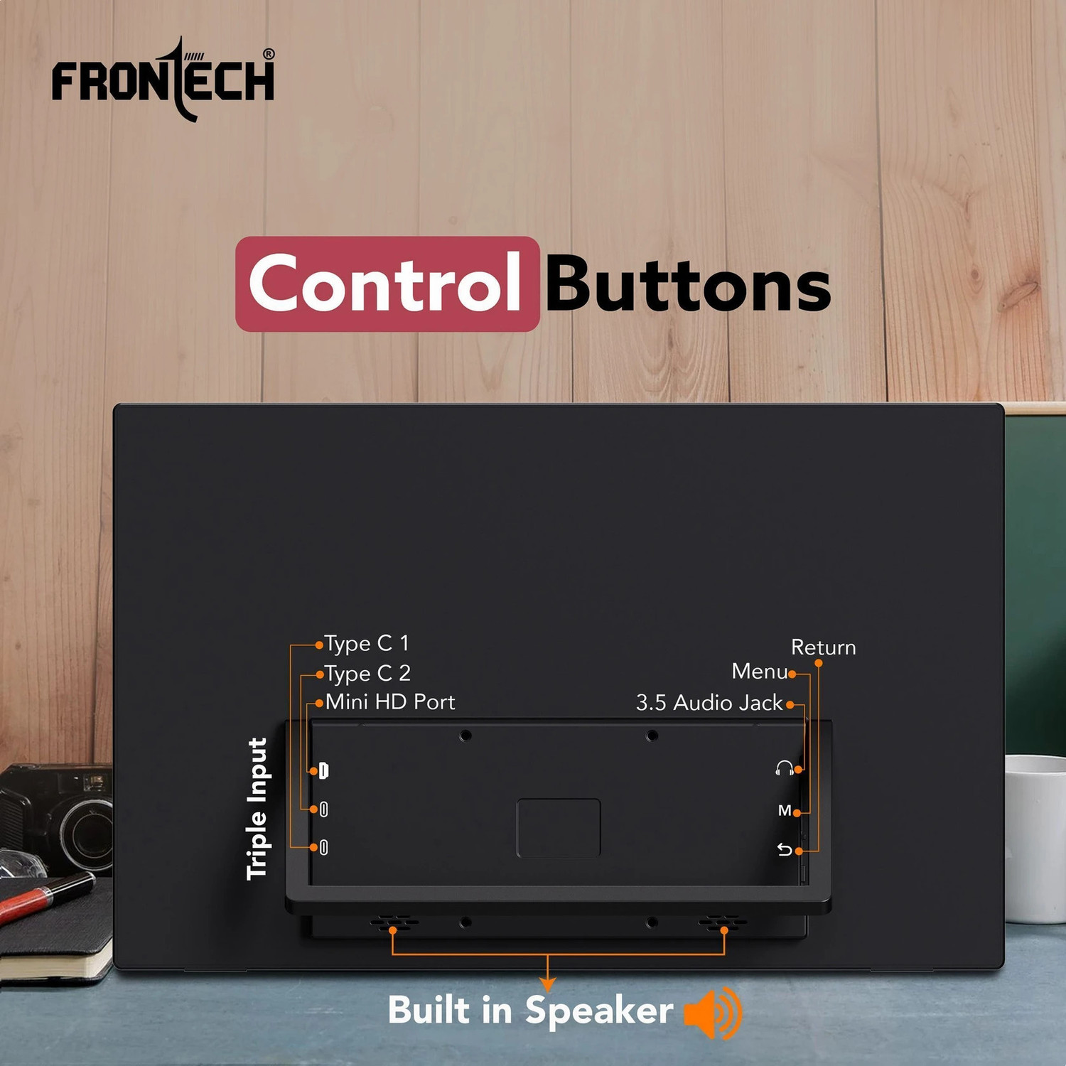Image of Frontech 39.62 cm (16 inch) Full HD IPS Panel Monitor (PORTABLE LED Built-in Speakers, 180 Stand, Works with Laptop /PS5 /Switch /Phone)