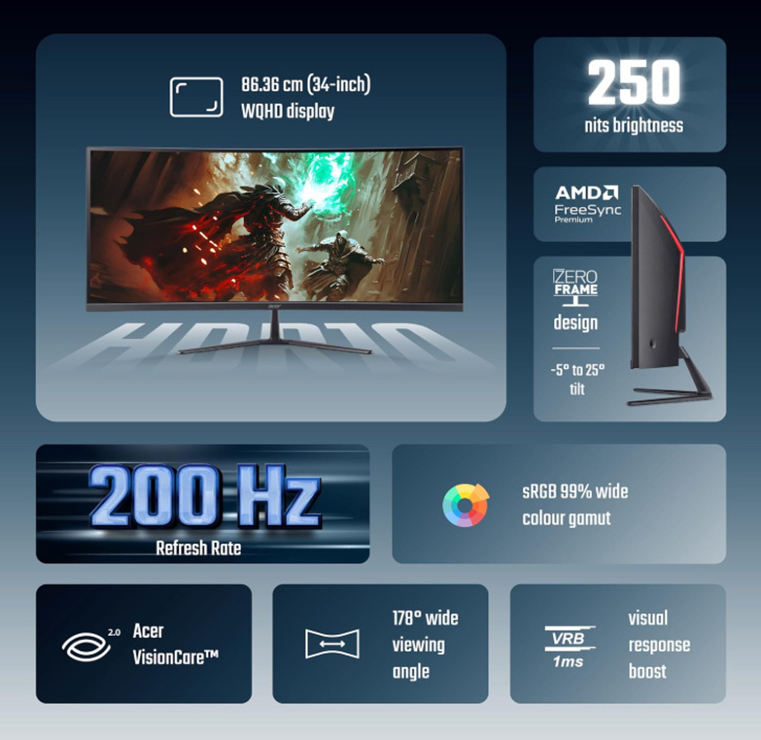 Image of Acer 86.36 cm (34 inch) Curved UWQHD LED Backlit VA Panel Gaming Monitor (ED340CUR X0)