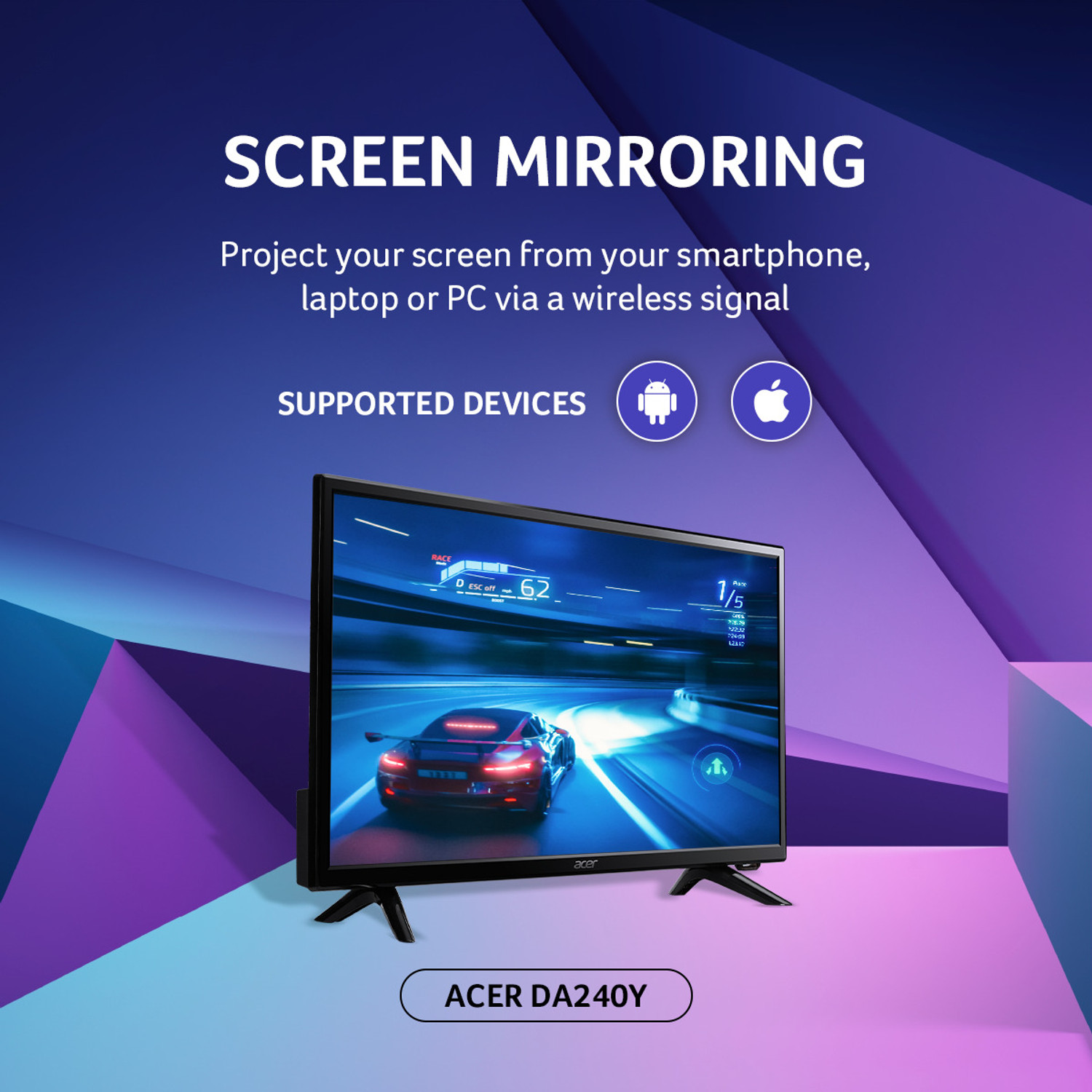 Image of Acer DA0 series 60.45 cm (24 inch) Full HD VA Panel with Bluetooth 5.0, App Support : Youtube, Netflix & more, 2X5W Inbuilt Speakers, Wireless Monitoring, HDR10 Support, Desktop Mode, Wide range of I /O ports, such as RJ45 and S /PDIF, VESA Wall mount Smart Monitor (DA240Y)