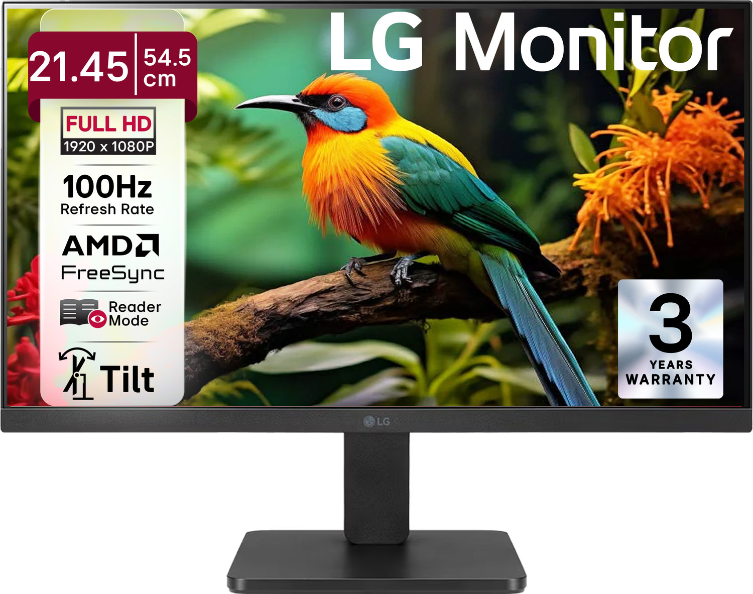 Image of LG 54.0 cm (21 inch) Full HD VA Panel with 3-Side Borderless Display,Tilt-able Stand, Black Stabilizer, OnScreen Control, Ergo Design Monitor (22MR410-BB.CTRRMV)