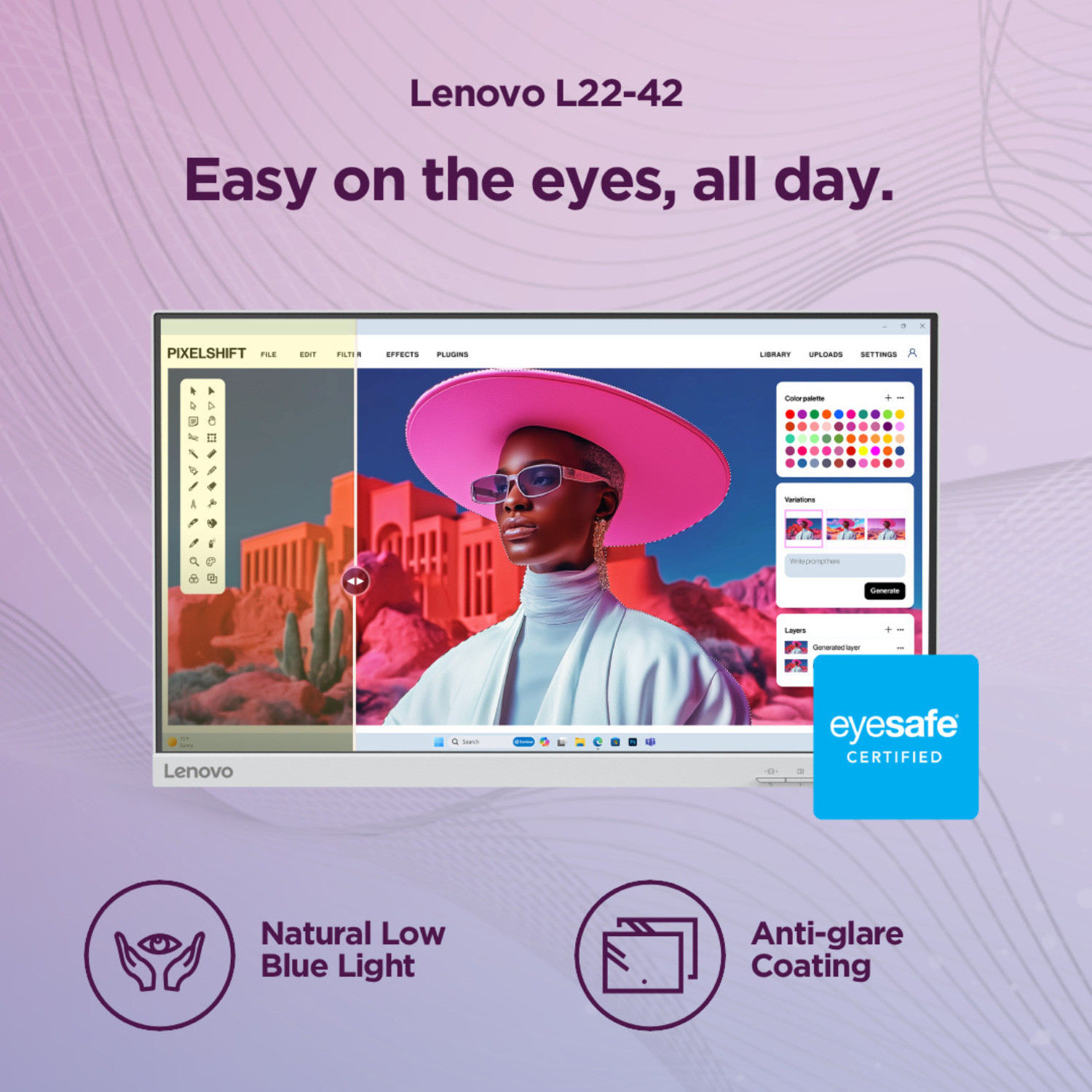 Image of Lenovo L-Series 54.61 cm (22 inch) Full HD LED Backlit IPS Panel Monitor (L22-42)