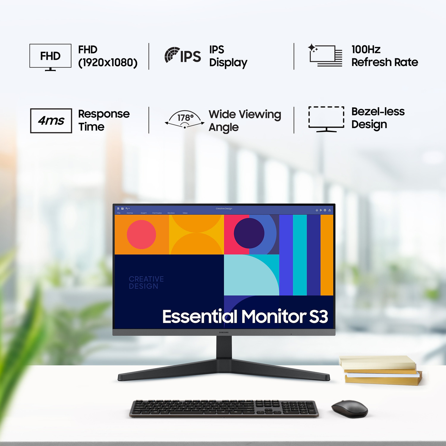 Image of Samsung 60.96 cm (24 inch) Full HD IPS Panel Flicker-Free, HDMI, Display Port, Bezel-less Design Flat Monitor (LS24C330GAWXXL)