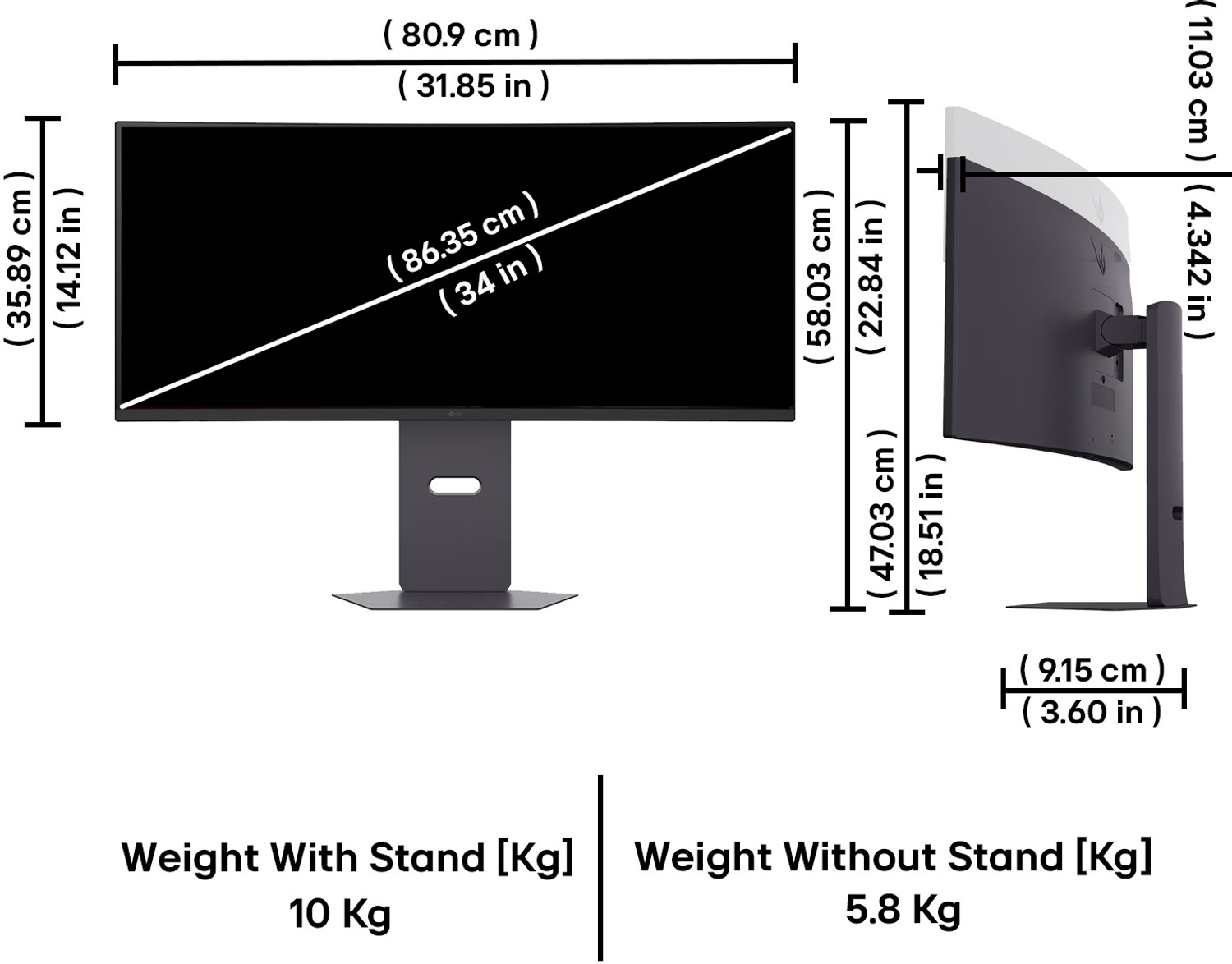Image of LG UltraGear 86.36 cm (34 inch) Curved WQHD VA Panel 34-inch WQHD (3440x1440) display, 160Hz refresh rate / 1ms MBR, AMD FreeSync Premium Monitor (34G600A-BB.ATRRMKL)