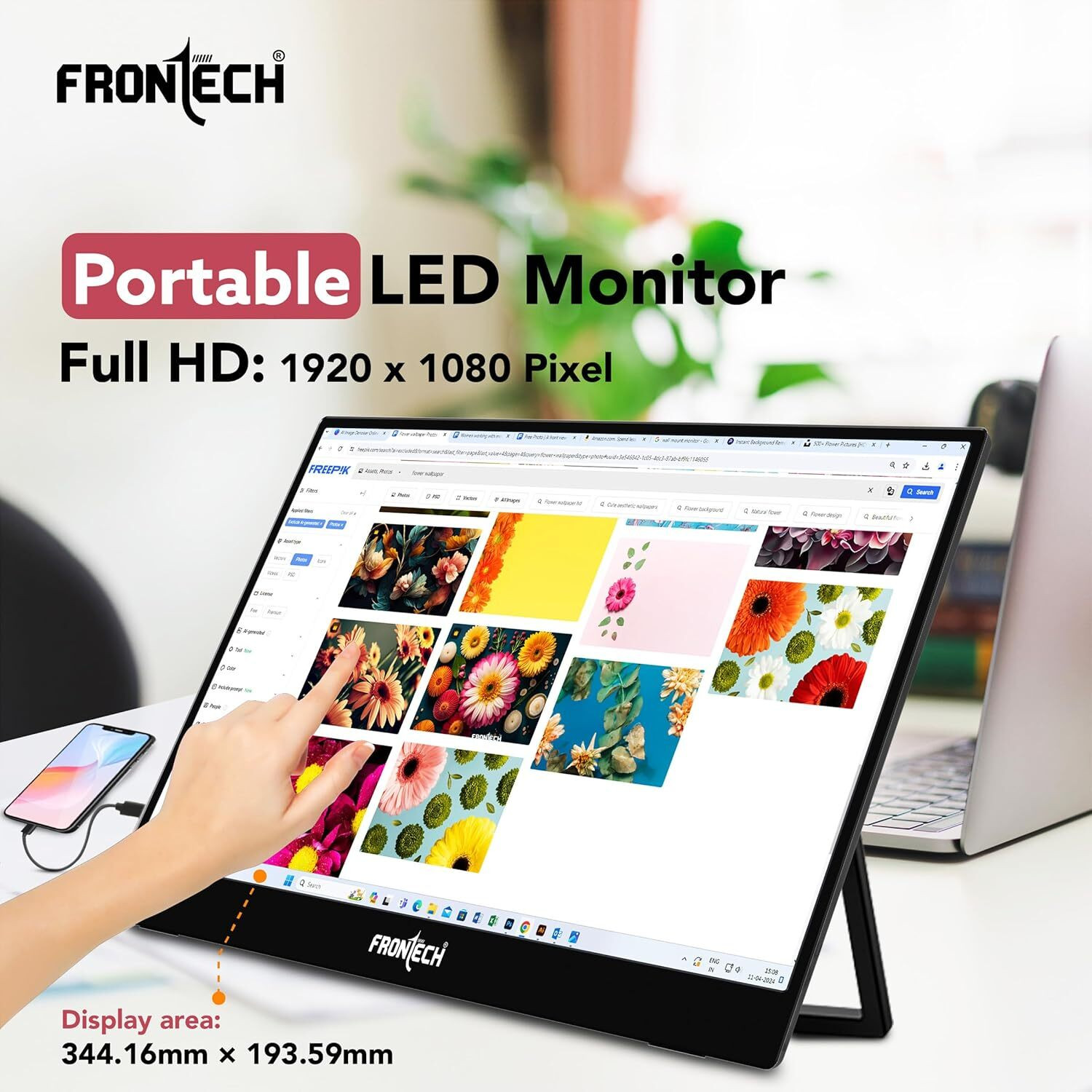 Image of Frontech 39.62 cm (16 inch) Full HD IPS Panel Monitor (Dual Type-C & Mini HDMI, Built-in Speakers, 180 Stand, (MON-0023))