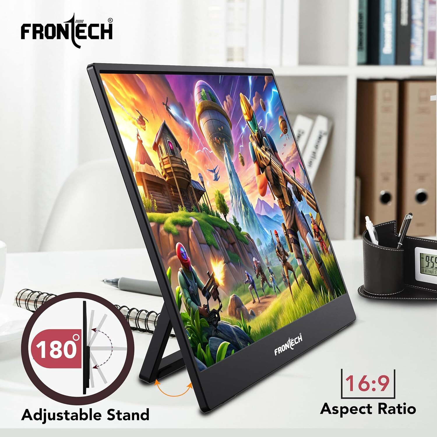 Image of Frontech 39.62 cm (16 inch) Full HD IPS Panel Monitor (Dual Type-C & Mini HDMI, Built-in Speakers, 180 Stand, (MON-0023))