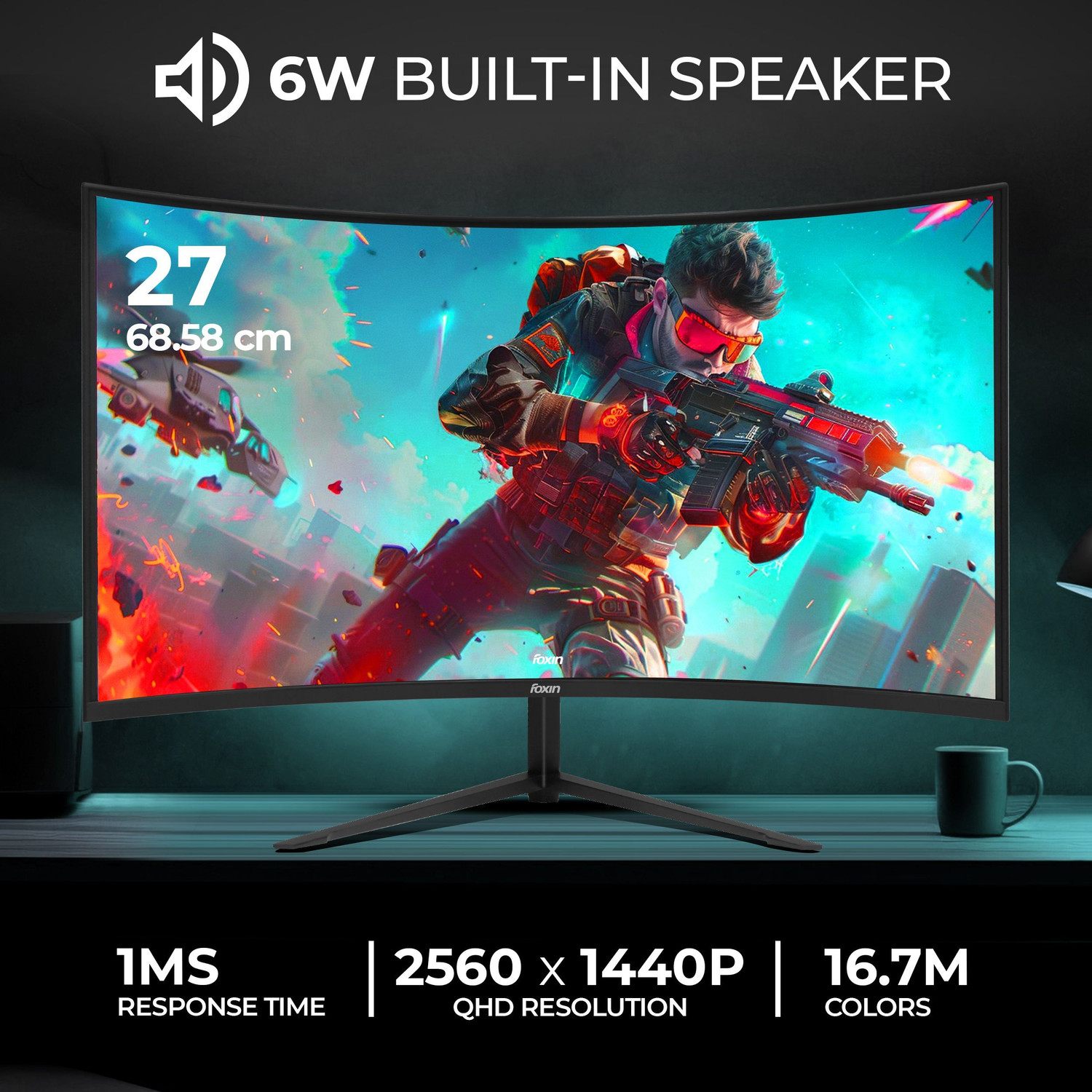 Image of Foxin 81.28 cm (32 inch) Curved Full HD VA Panel Gaming Monitor (Phantom 32 inch(80 cm) 1800R Curved Gaming Monitor, FHD 1920x1080p, 250Nits, 180Hz,)