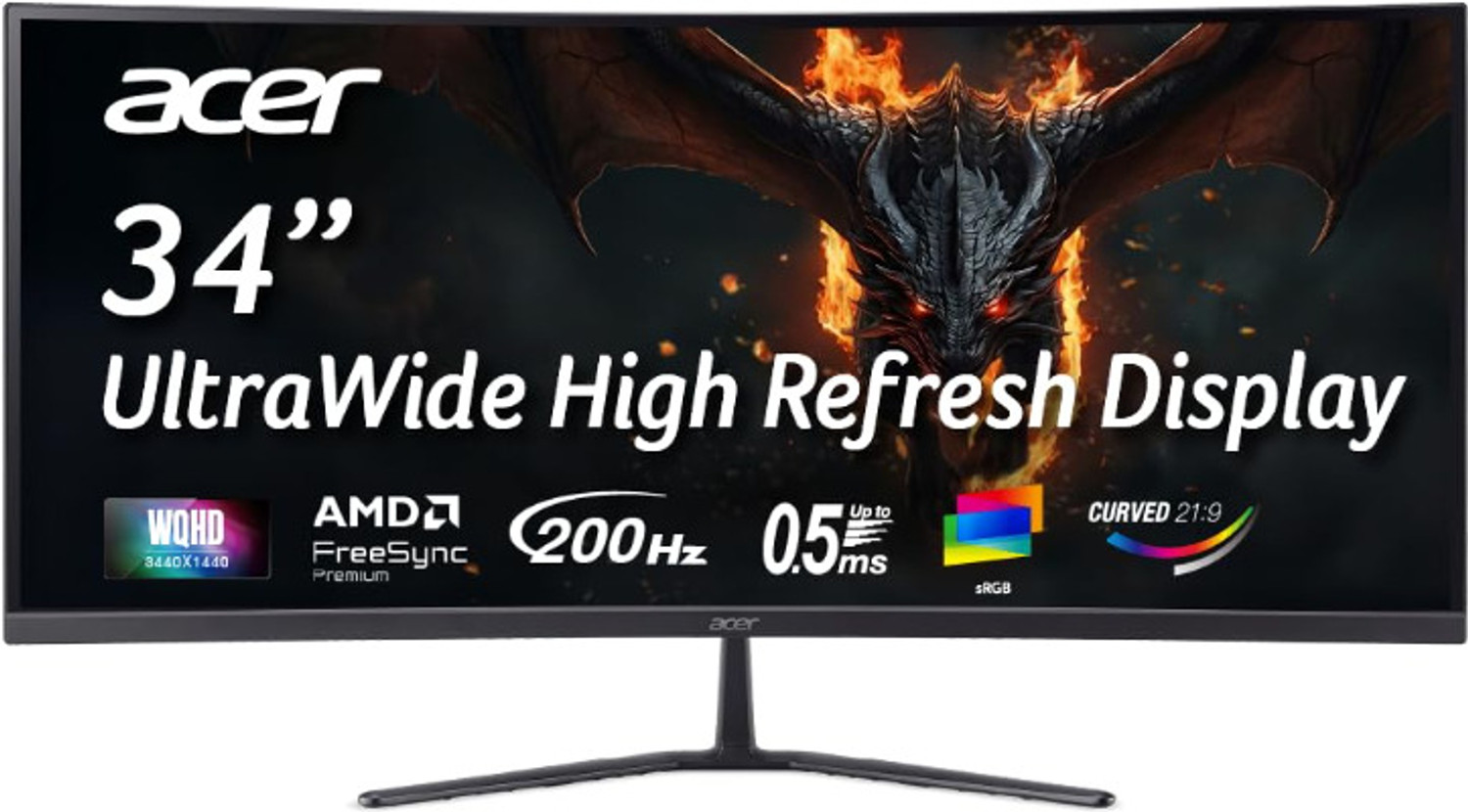 Image of Acer 86.36 cm (34 inch) Curved UWQHD LED Backlit VA Panel Gaming Monitor (ED340CUR X0)